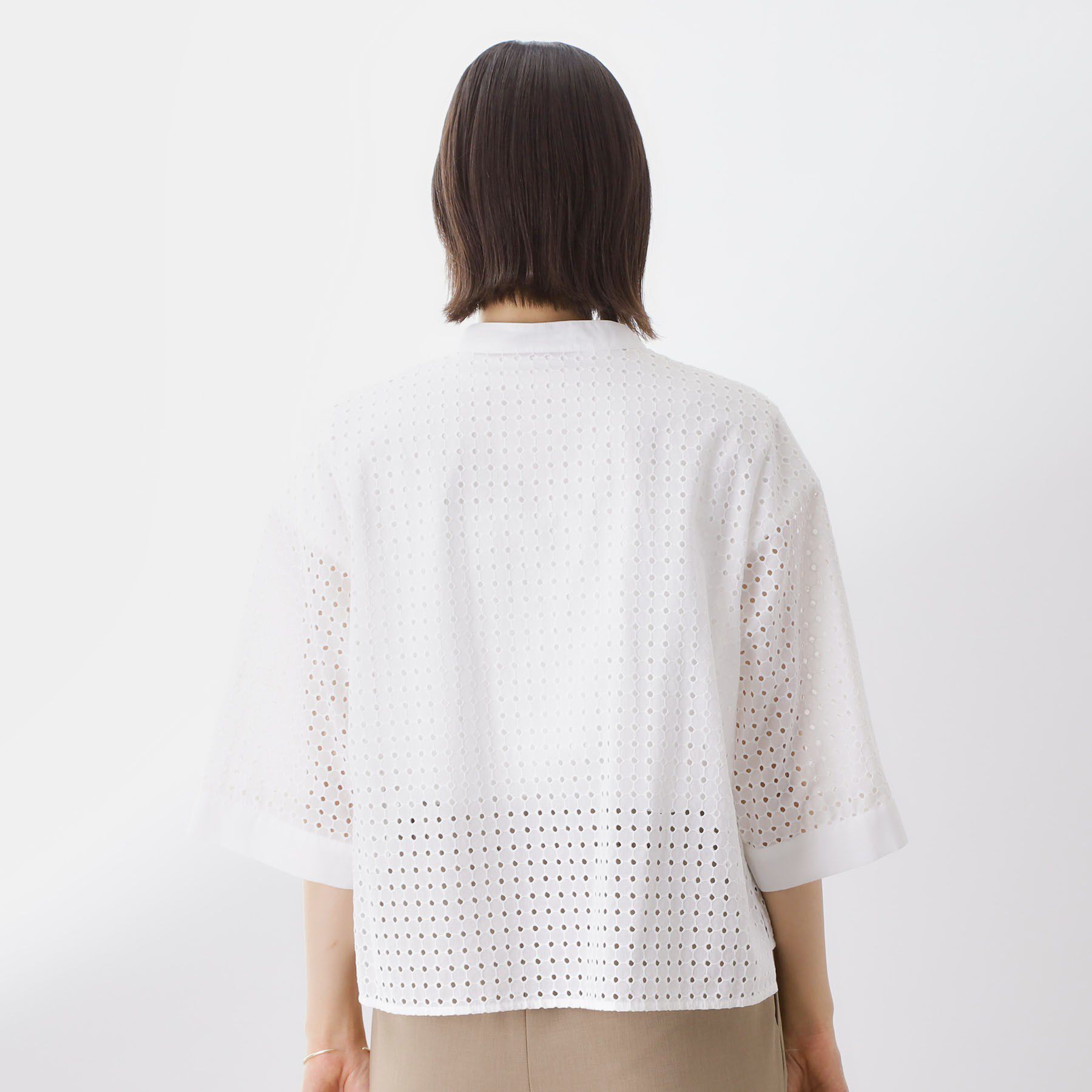 THE SHOP TK「5分袖レース刺繍コットンシャツ」|シャツ・ブラウス|