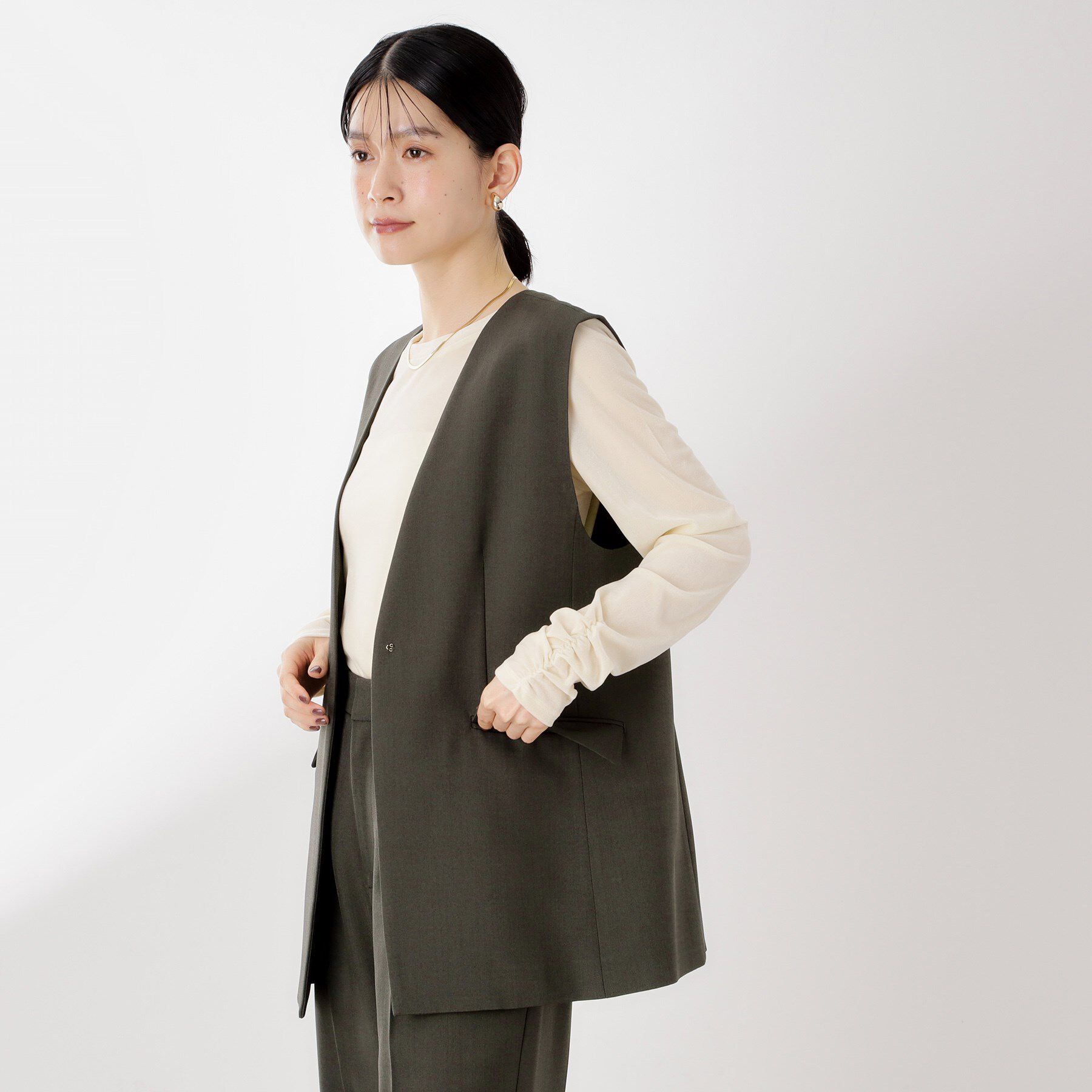 THE SHOP TK「ノーカラージレ【セットアップ可/洗濯機OK】/CAVIANシリーズ」|ベスト・ジレ|