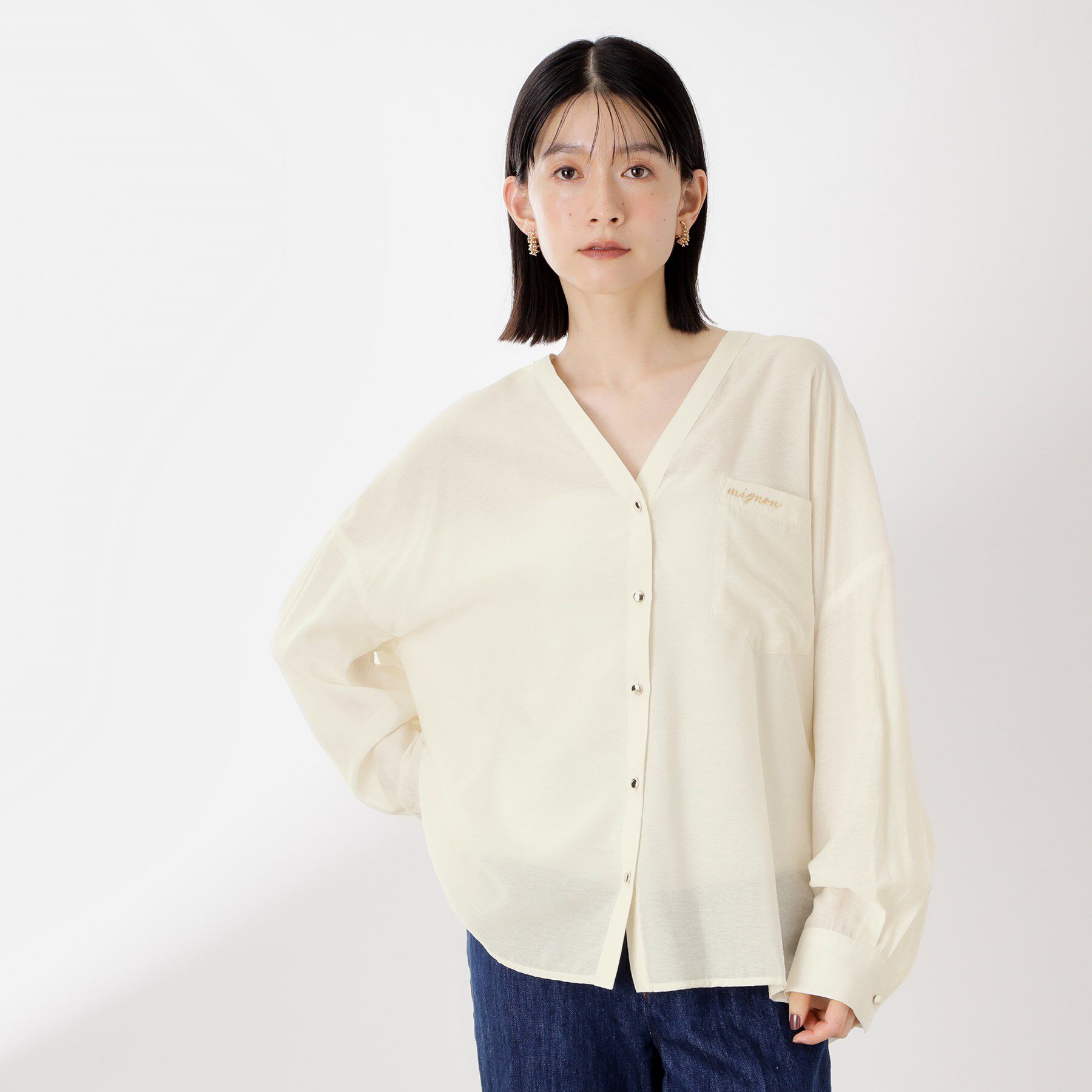 THE SHOP TK「刺繍ポケットオーバーシャツ【体型カバー/洗濯機OK】」|シャツ・ブラウス|アイボリー(004)