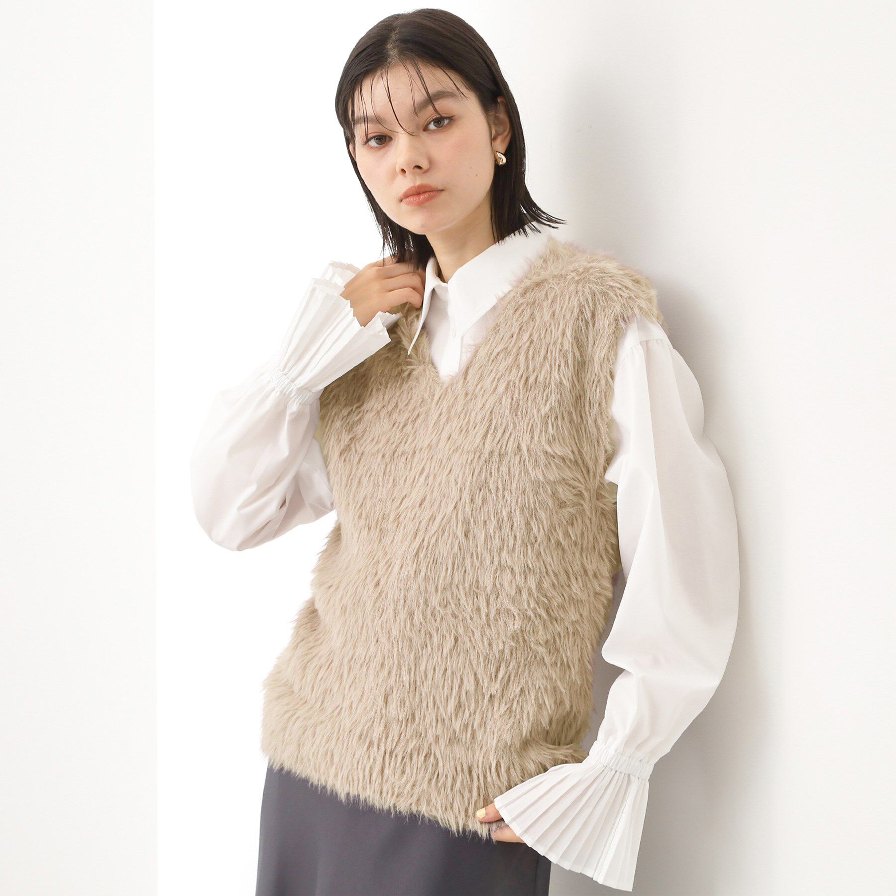 THE SHOP TK「ふわふわフェザーベスト/洗える」|ベスト・ジレ|モカブラウン(042