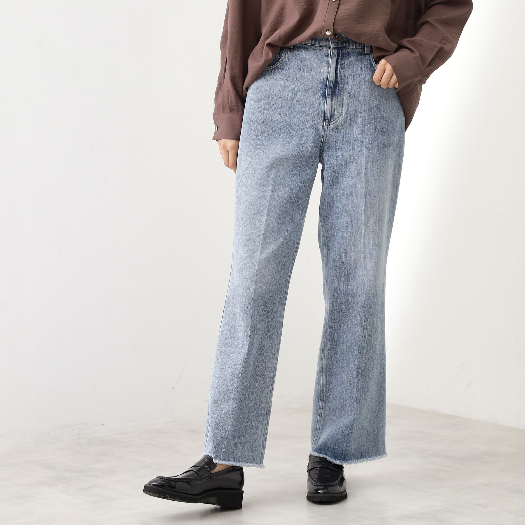 THE SHOP TK「デニムフレアパンツ【洗濯機可】」|デニム|