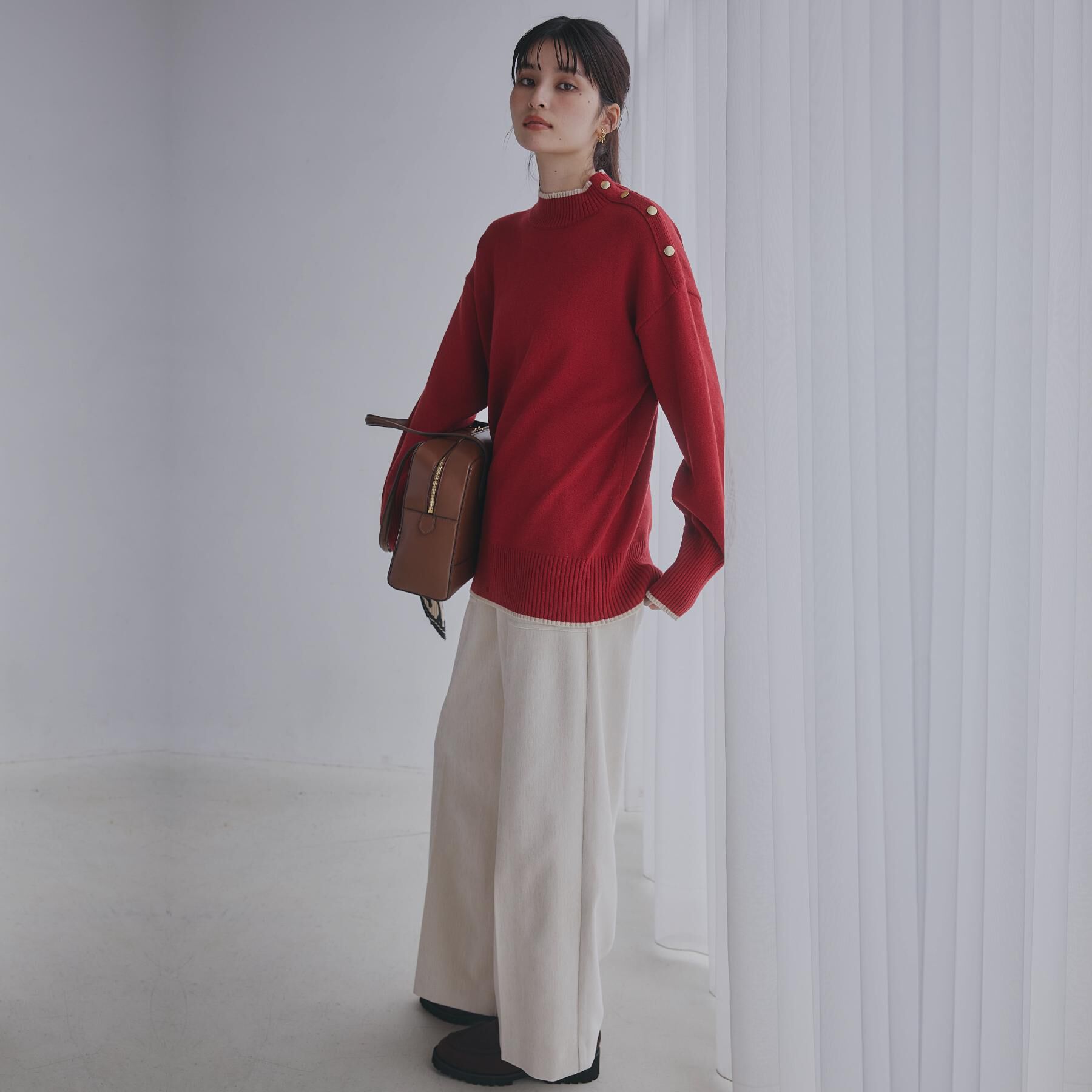 THE SHOP TK「【インしないで着られる】金ボタン ハイネックニット/毛玉になりにくい/静電気防止/洗濯機OK」|ニット・セーター|