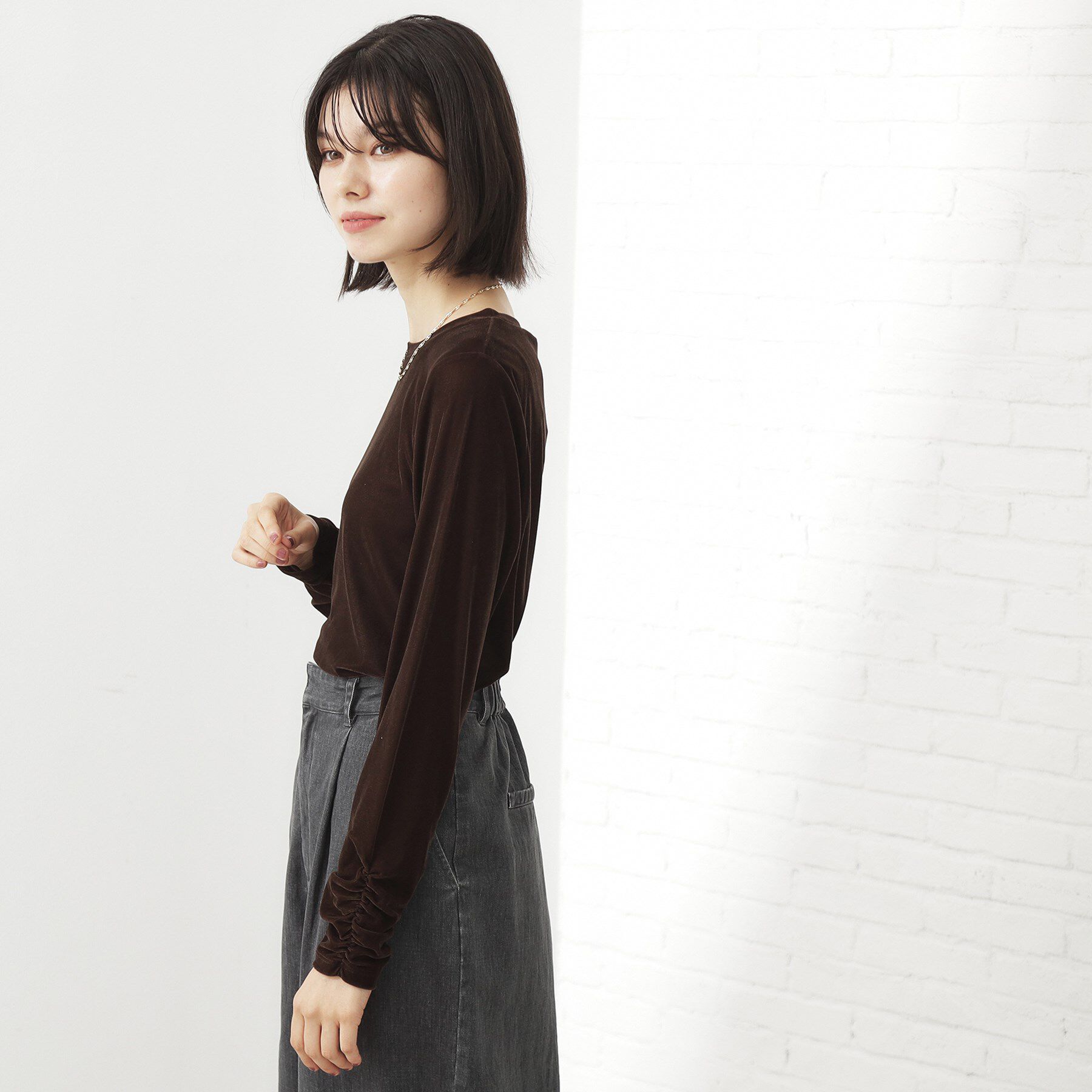 THE SHOP TK「【程よいシアー感】ベロア袖クシュプルオーバー」|Tシャツ・カットソー|