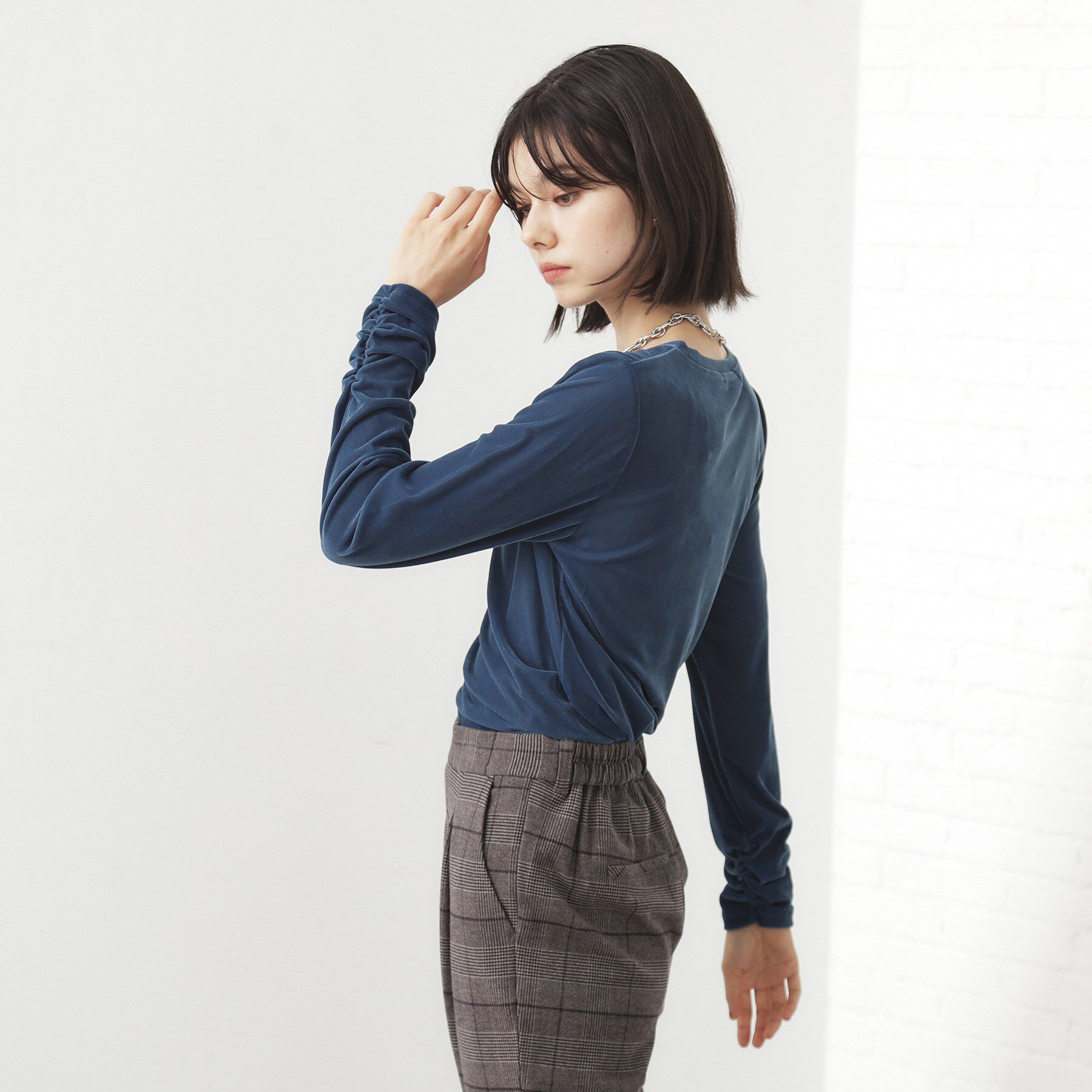 THE SHOP TK「【程よいシアー感】ベロア袖クシュプルオーバー」|Tシャツ・カットソー|