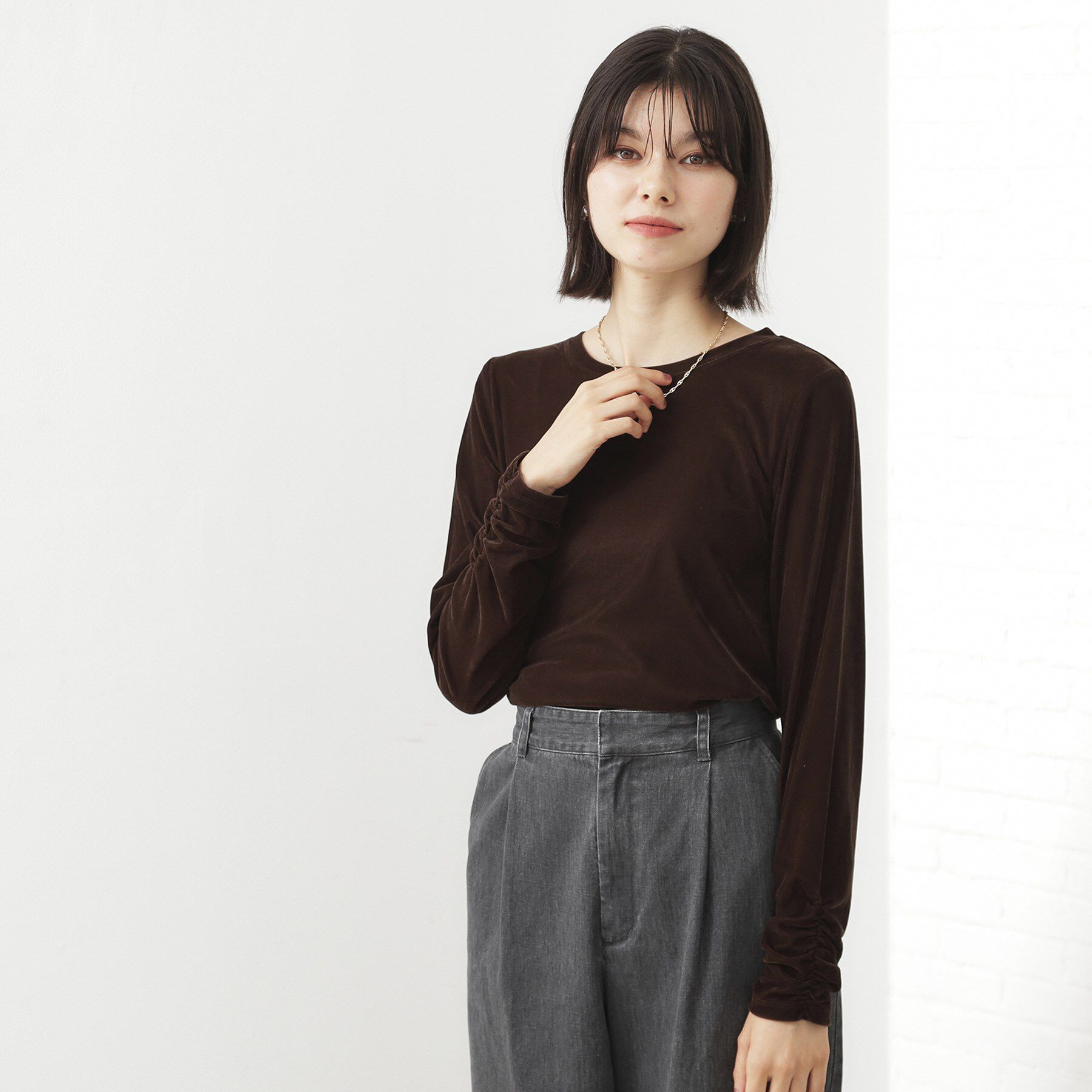 THE SHOP TK「【程よいシアー感】ベロア袖クシュプルオーバー」|Tシャツ・カットソー|