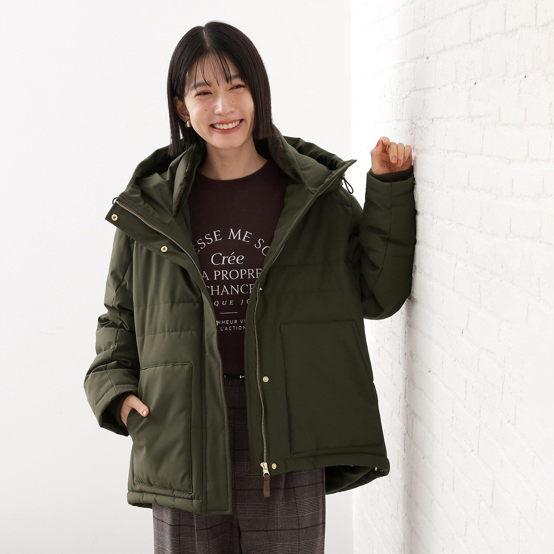 THE SHOP TK「【すっきり見えシルエット】上品ふわもこ中綿ブルゾン」|ダウン|