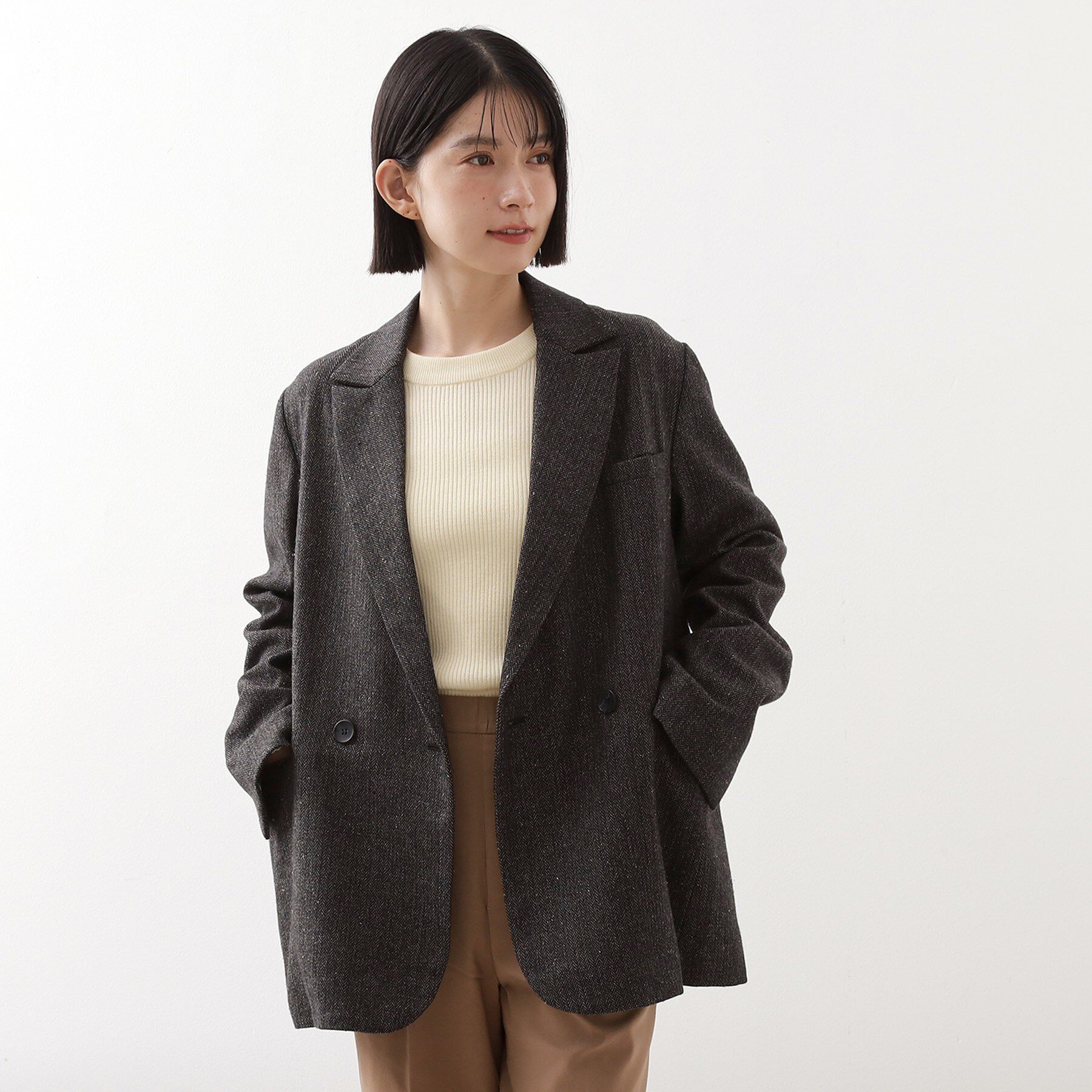 THE SHOP TK「【洗えるアウター】ヘリンボーン＆チェック柄ジャケット」|テーラードジャケット|