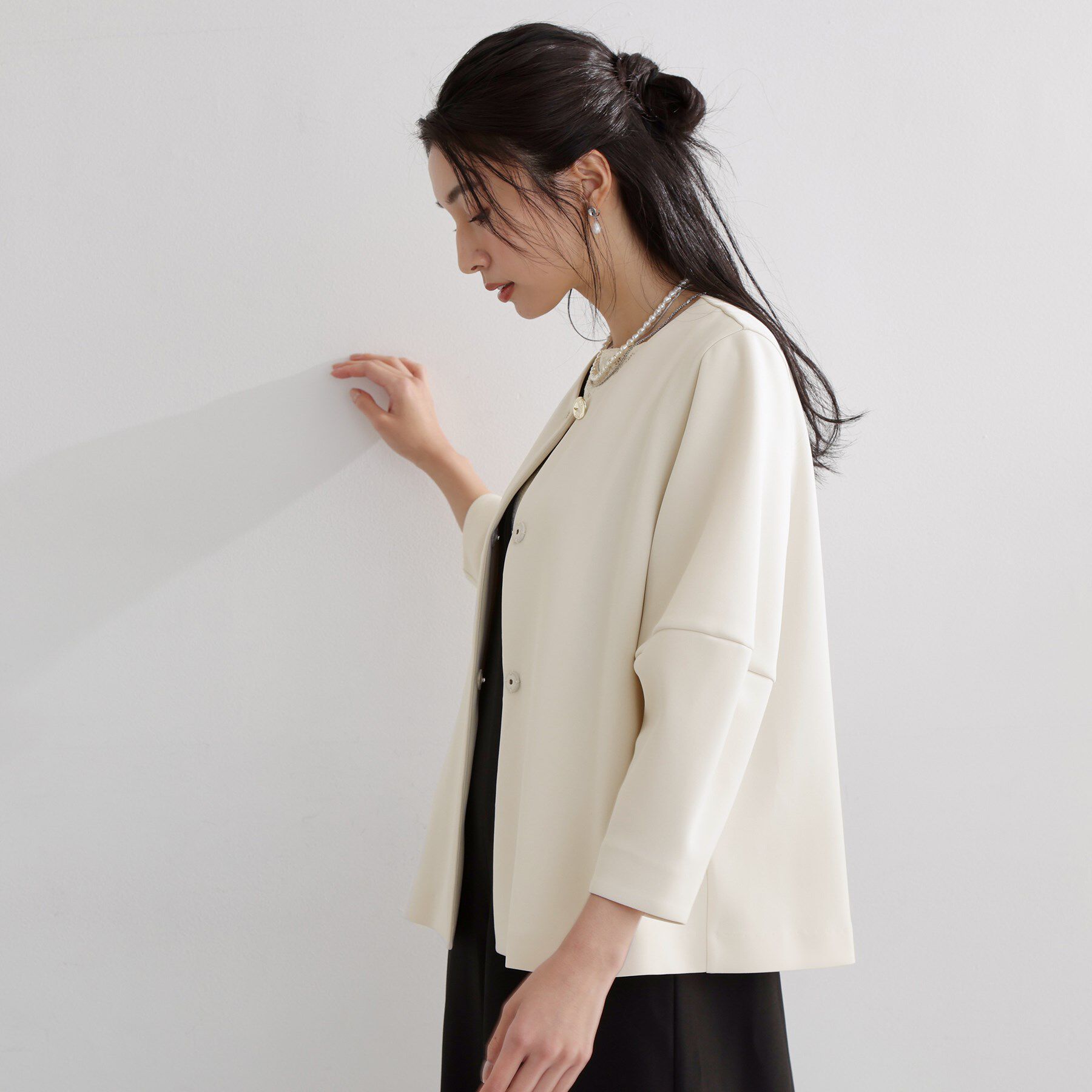 THE SHOP TK「【通勤・セレモニー】ノーカラーダンボールジャケット」|ノーカラージャケット|