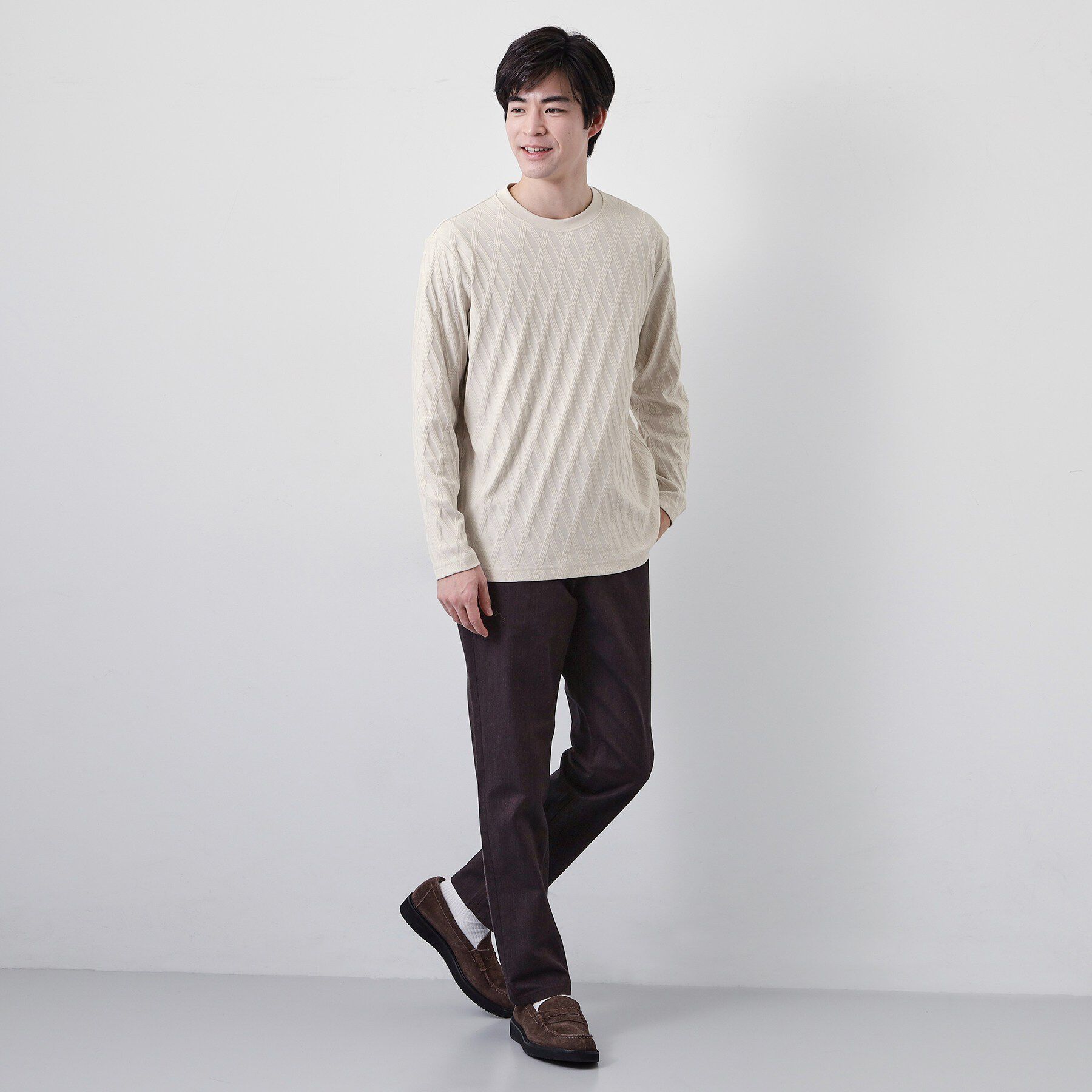 THE SHOP TK「【立体感のある表情が上品】リンクスアーガイル長袖Tシャツ」|Tシャツ・カットソー|