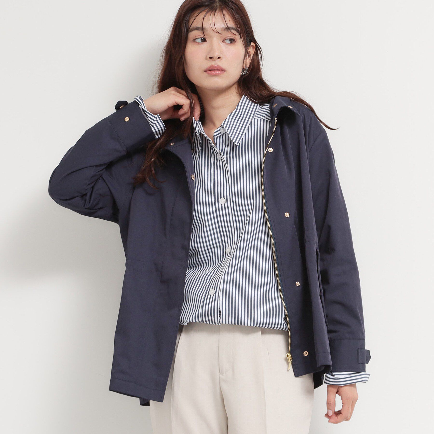 THE SHOP TK「【ウエスト調節可能ですっきり見え】フーデットブルゾン/洗える」|ブルゾン・スタジャン|ネイビー(994)