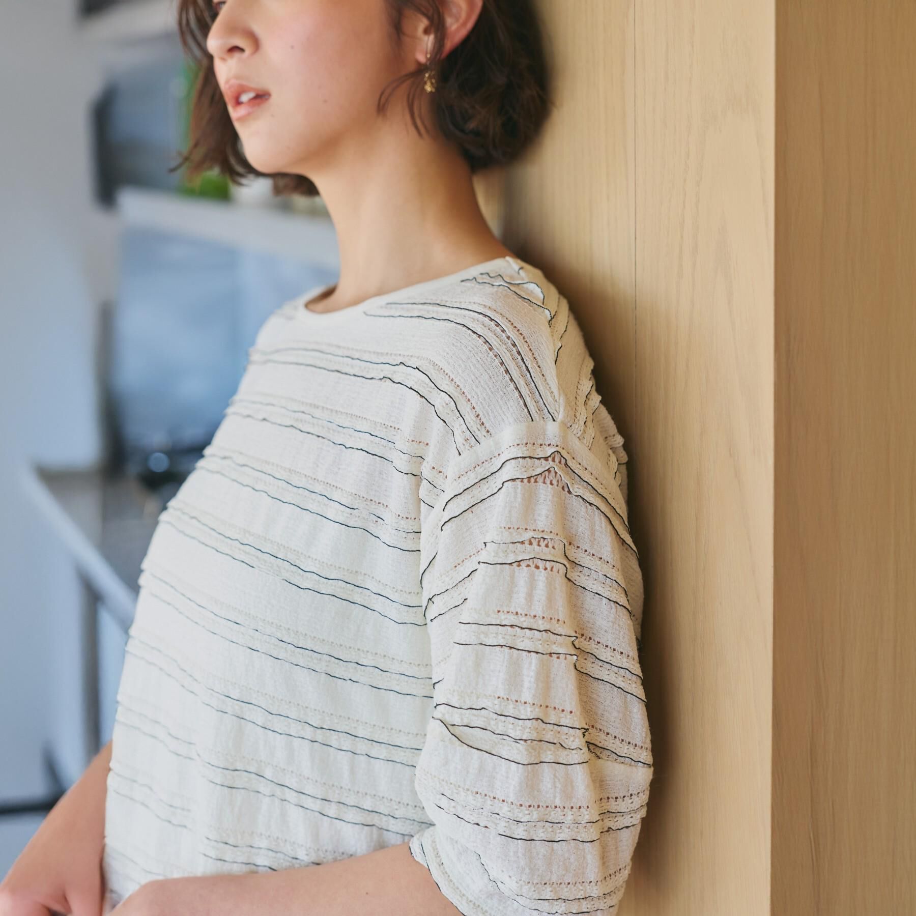 THE SHOP TK「フリルレースボーダートップス」|Tシャツ・カットソー|