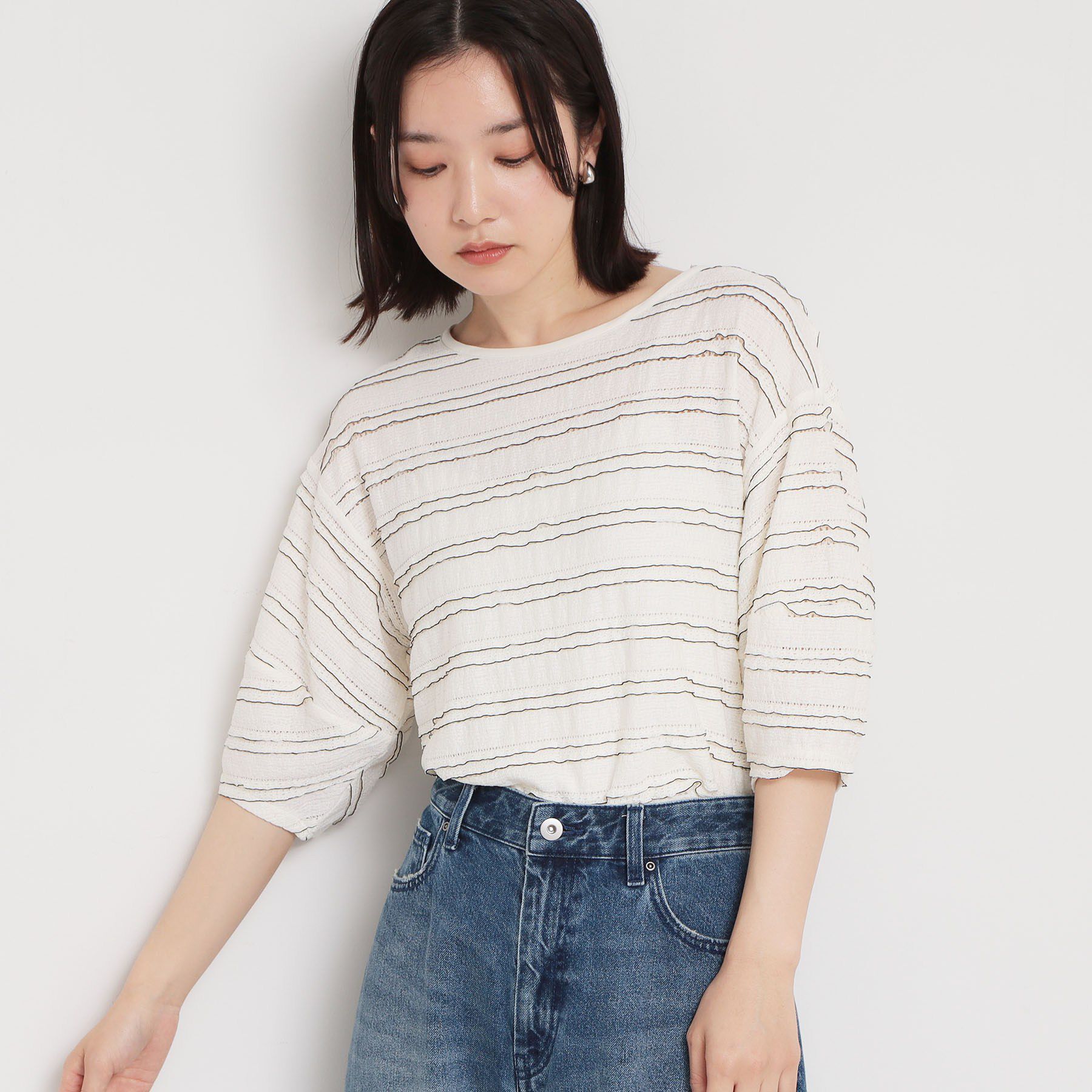 THE SHOP TK「フリルレースボーダートップス」|Tシャツ・カットソー|