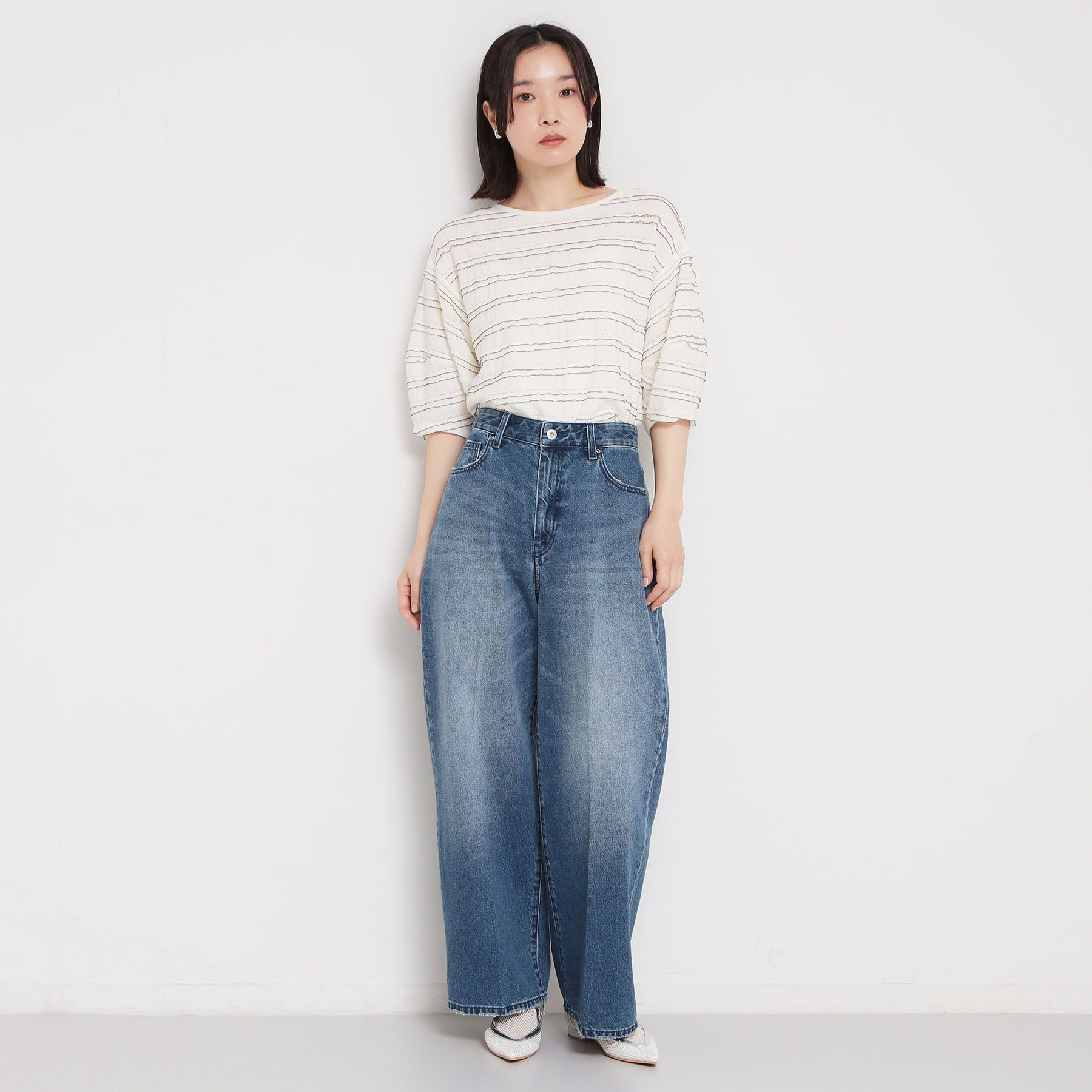 THE SHOP TK「フリルレースボーダートップス」|Tシャツ・カットソー|