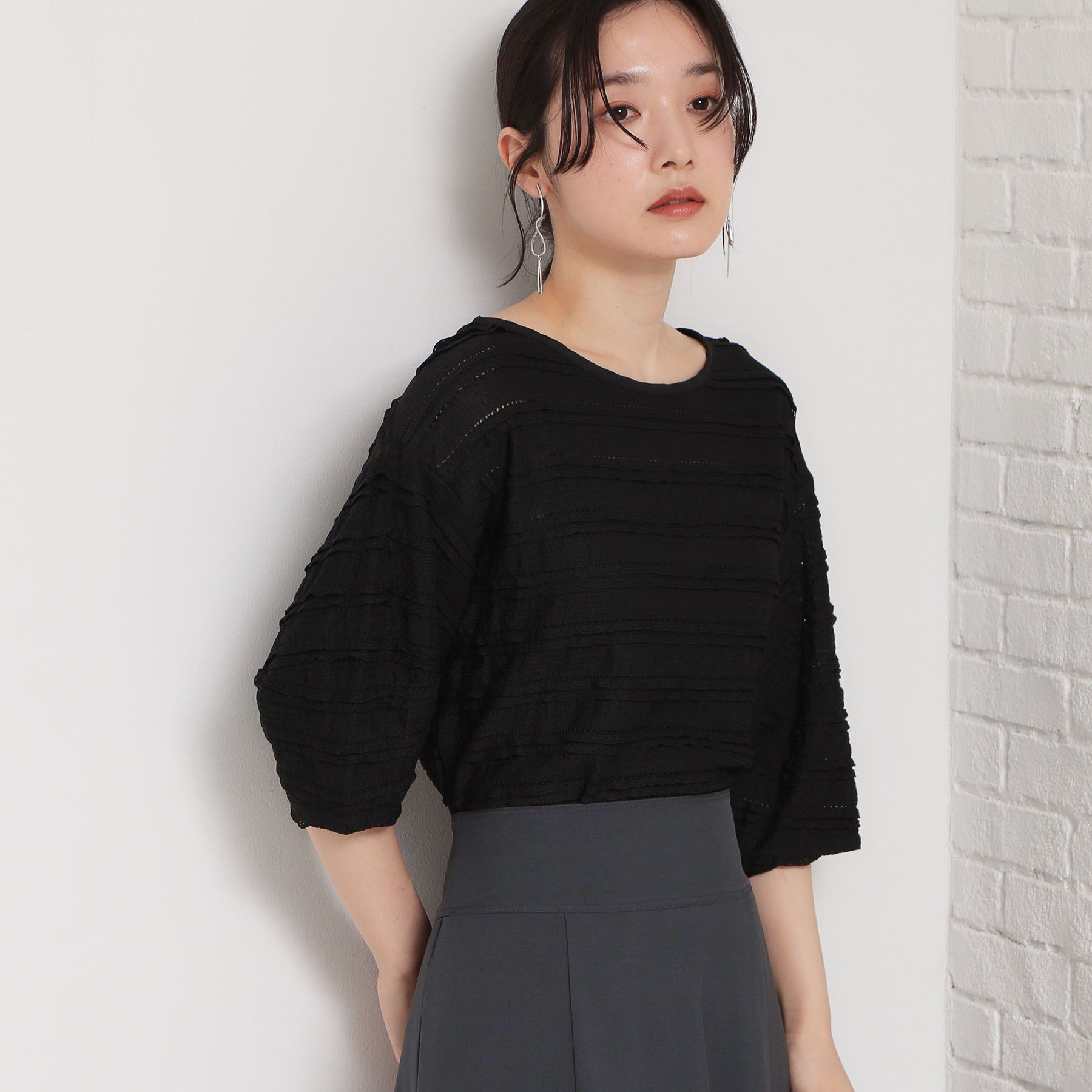 THE SHOP TK「フリルレースボーダートップス」|Tシャツ・カットソー|