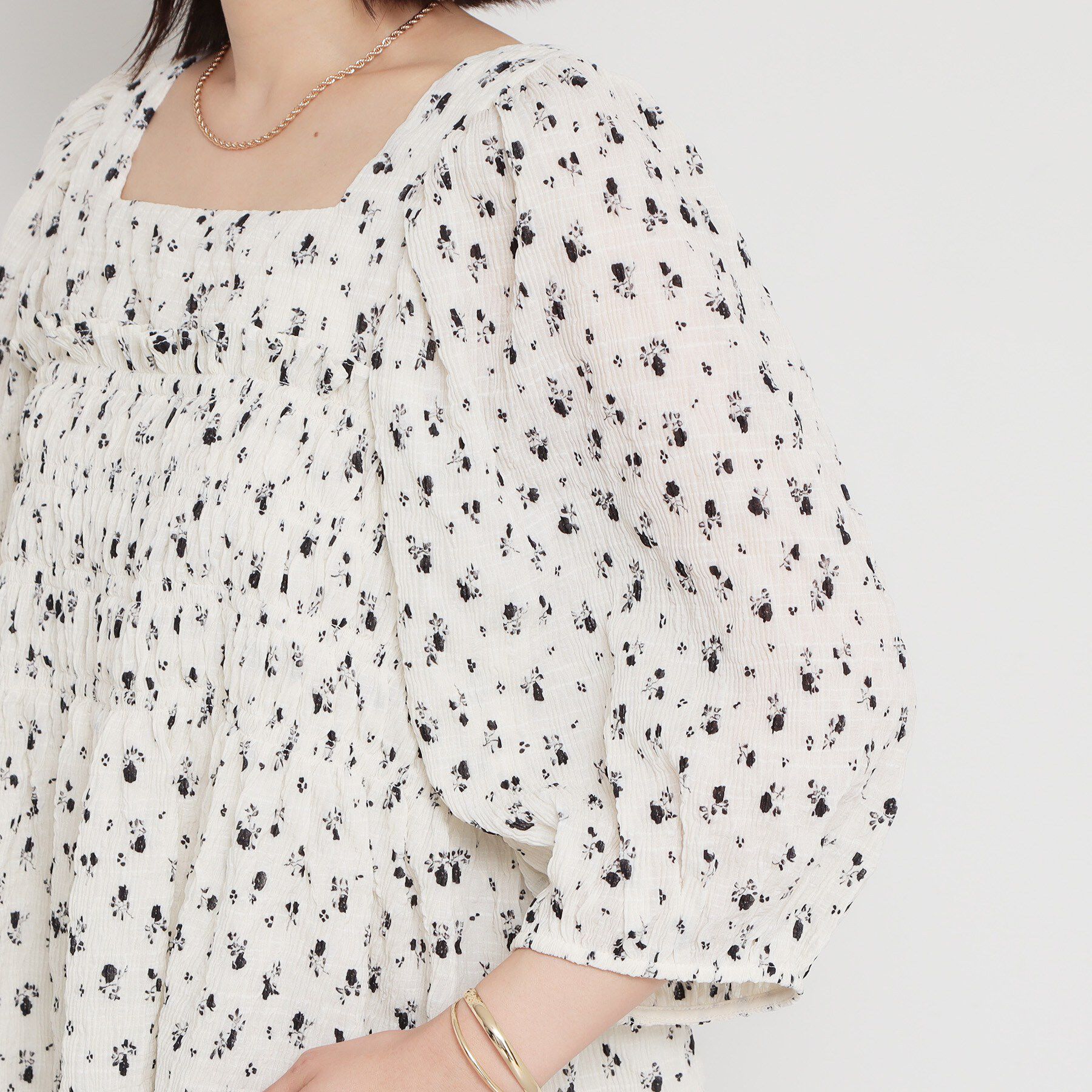 THE SHOP TK「花柄楊柳シャーリングブラウス」|シャツ・ブラウス|