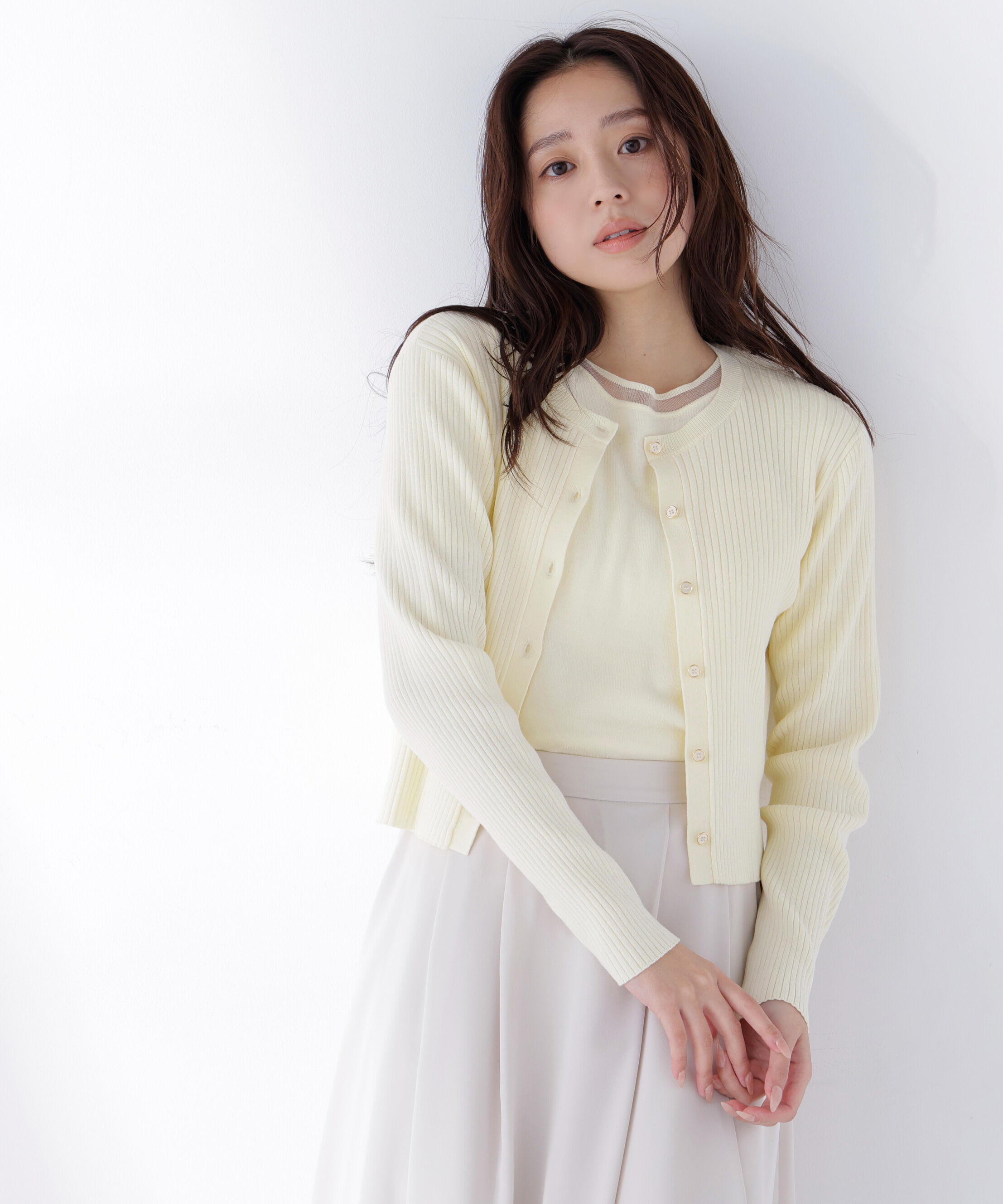  「シアーラインニットアンサンブル」|ニット・セーター|ペールイエロ