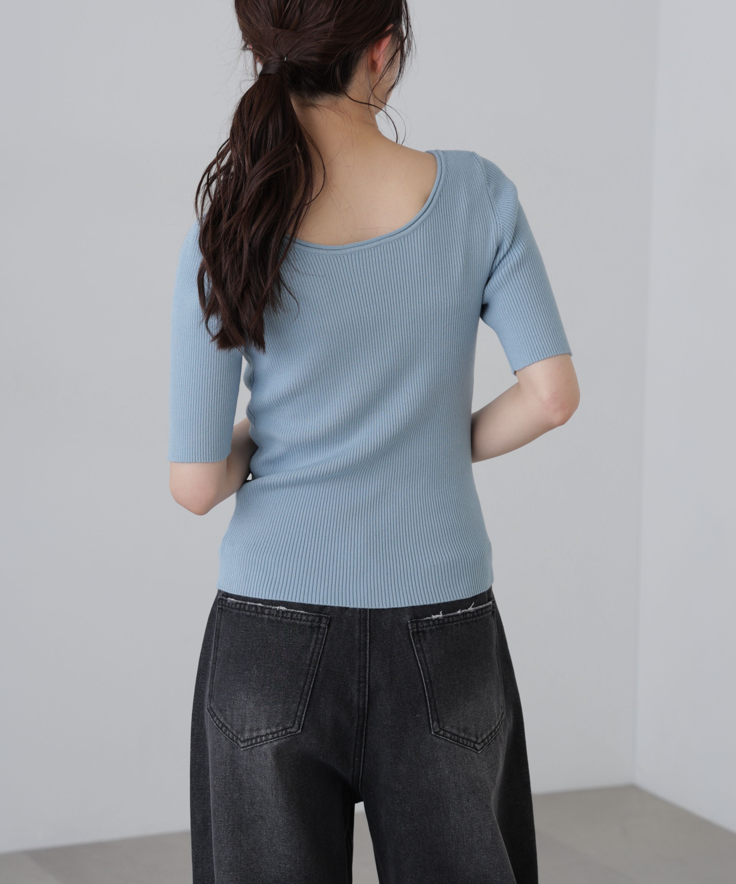  「〈洗える〉マシンウォッシャブル前後２ＷＡＹ５分袖ニット」|ニット・セーター|