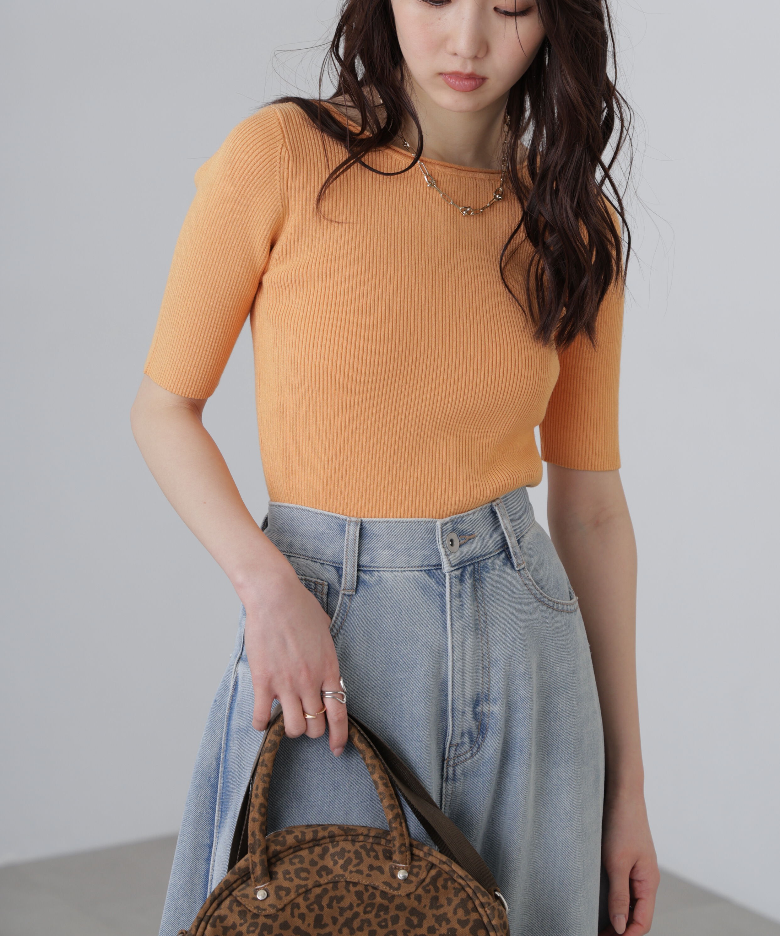  「〈洗える〉マシンウォッシャブル前後２ＷＡＹ５分袖ニット」|ニット・セーター|オレンジ