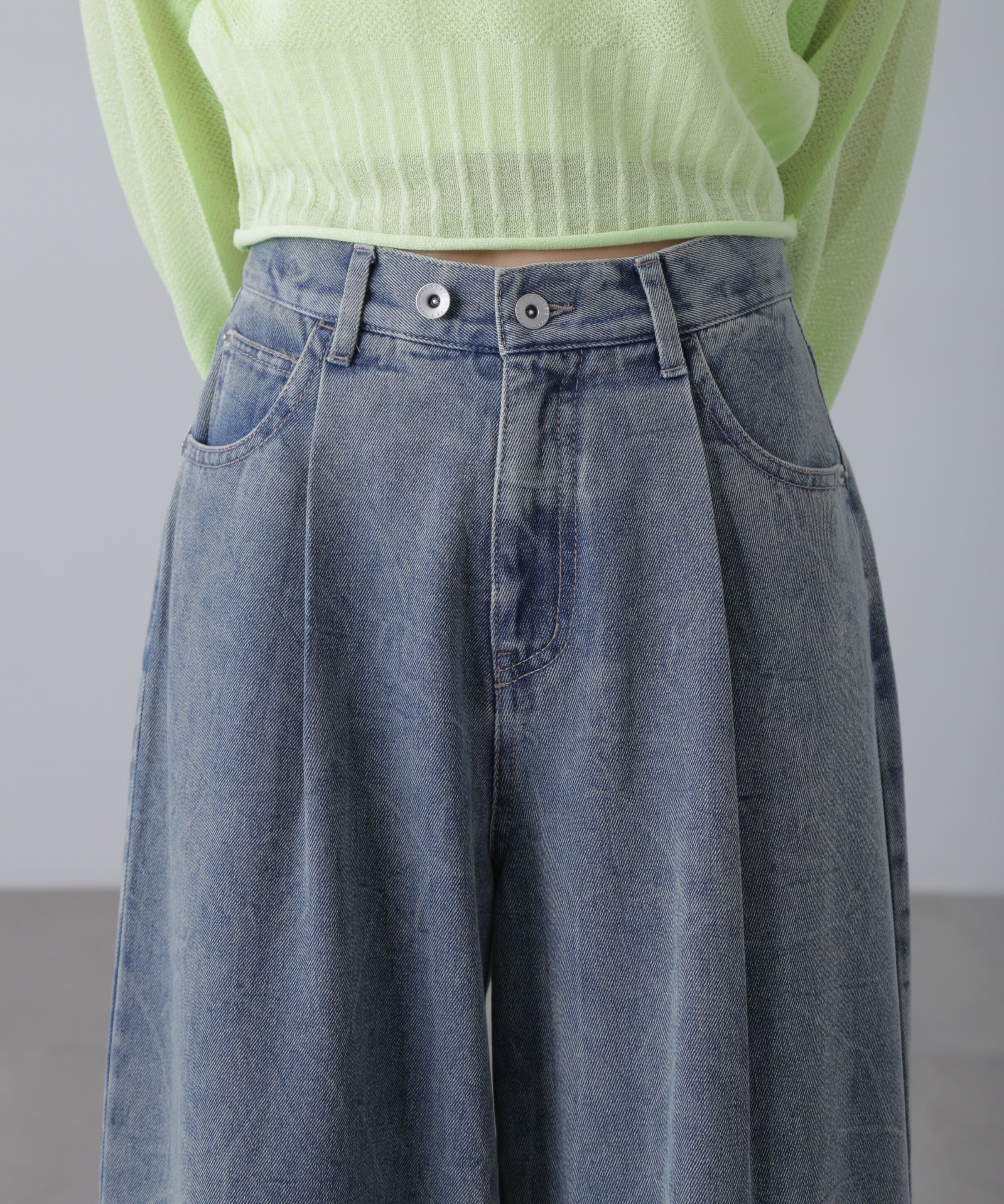  「クリンクル加工タックワイドデニムパンツ」|その他|