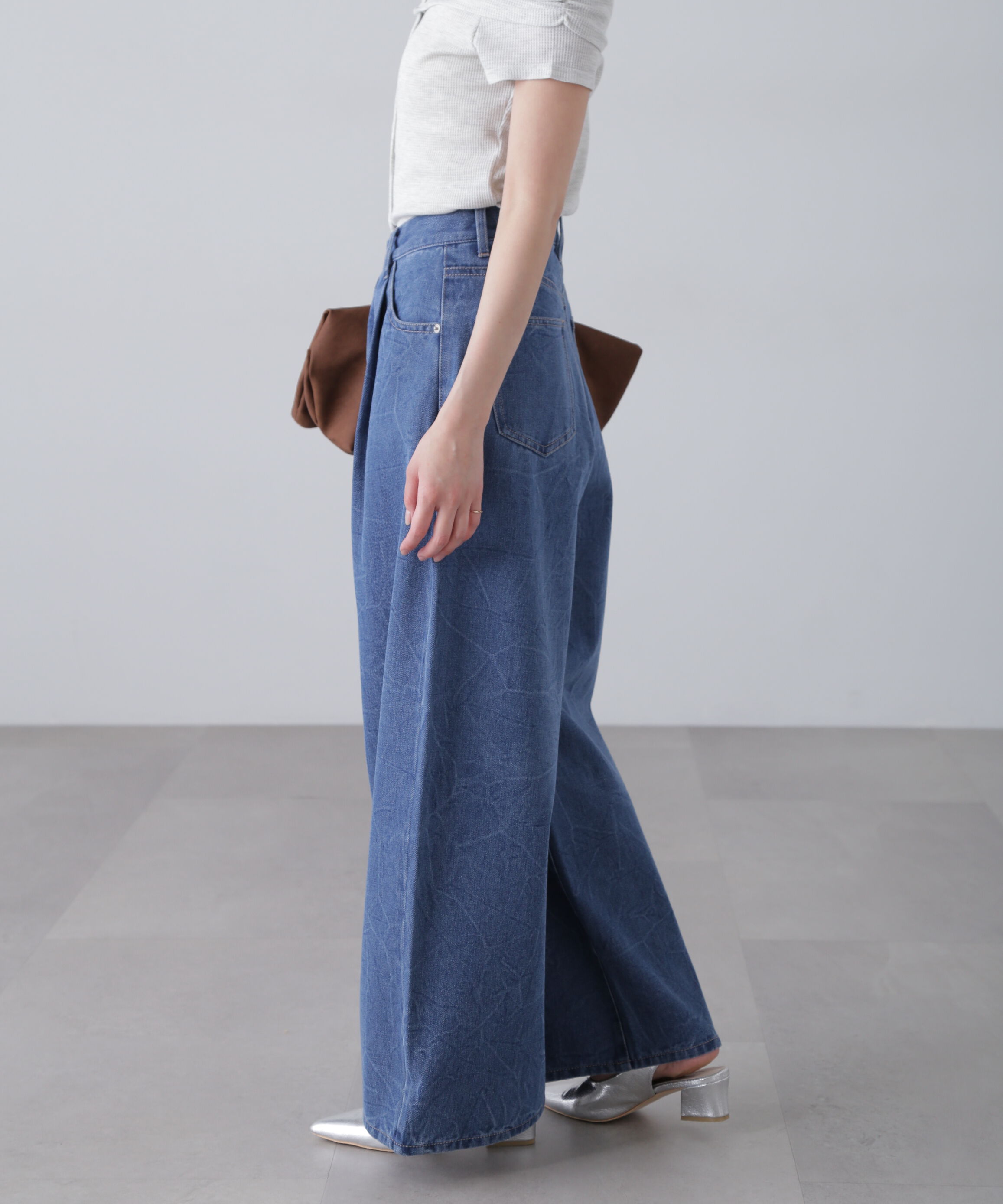  「クリンクル加工タックワイドデニムパンツ」|その他|