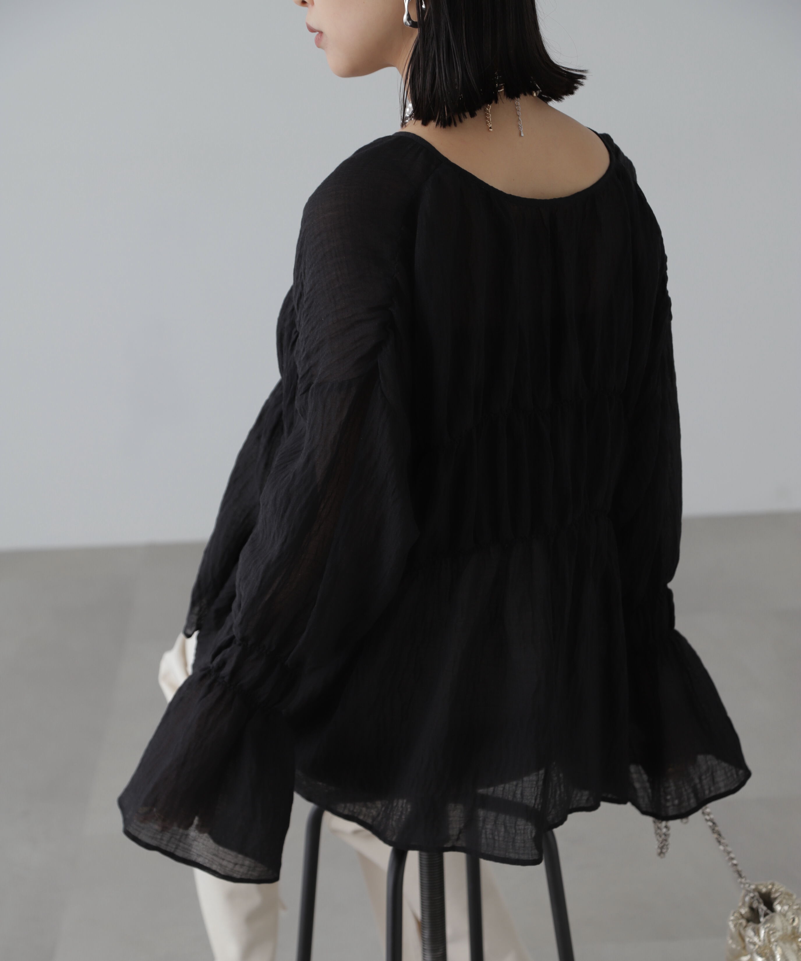  「シャーリングドロストチュニックブラウス」|シャツ・ブラウス|