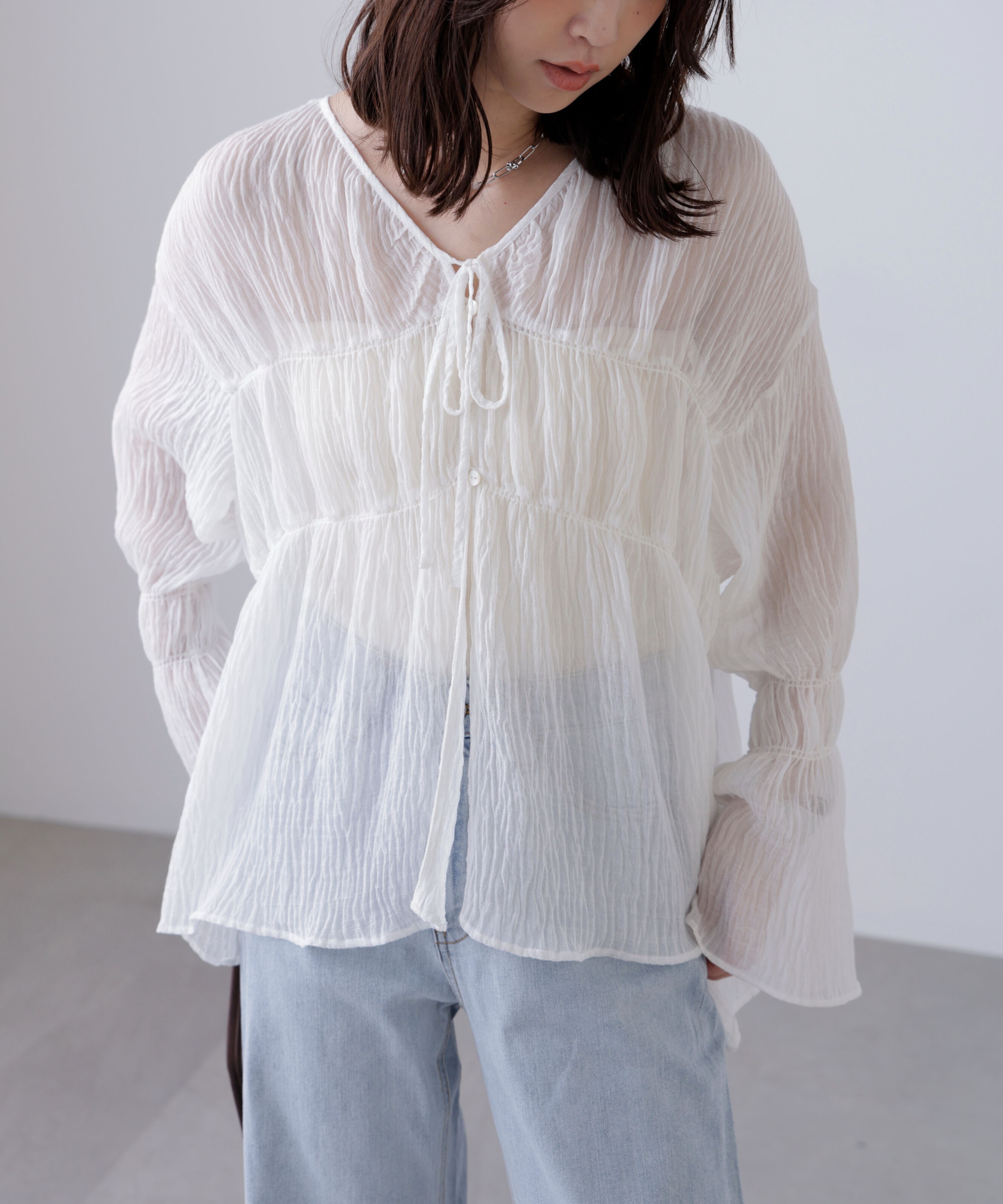  「シャーリングドロストチュニックブラウス」|シャツ・ブラウス|
