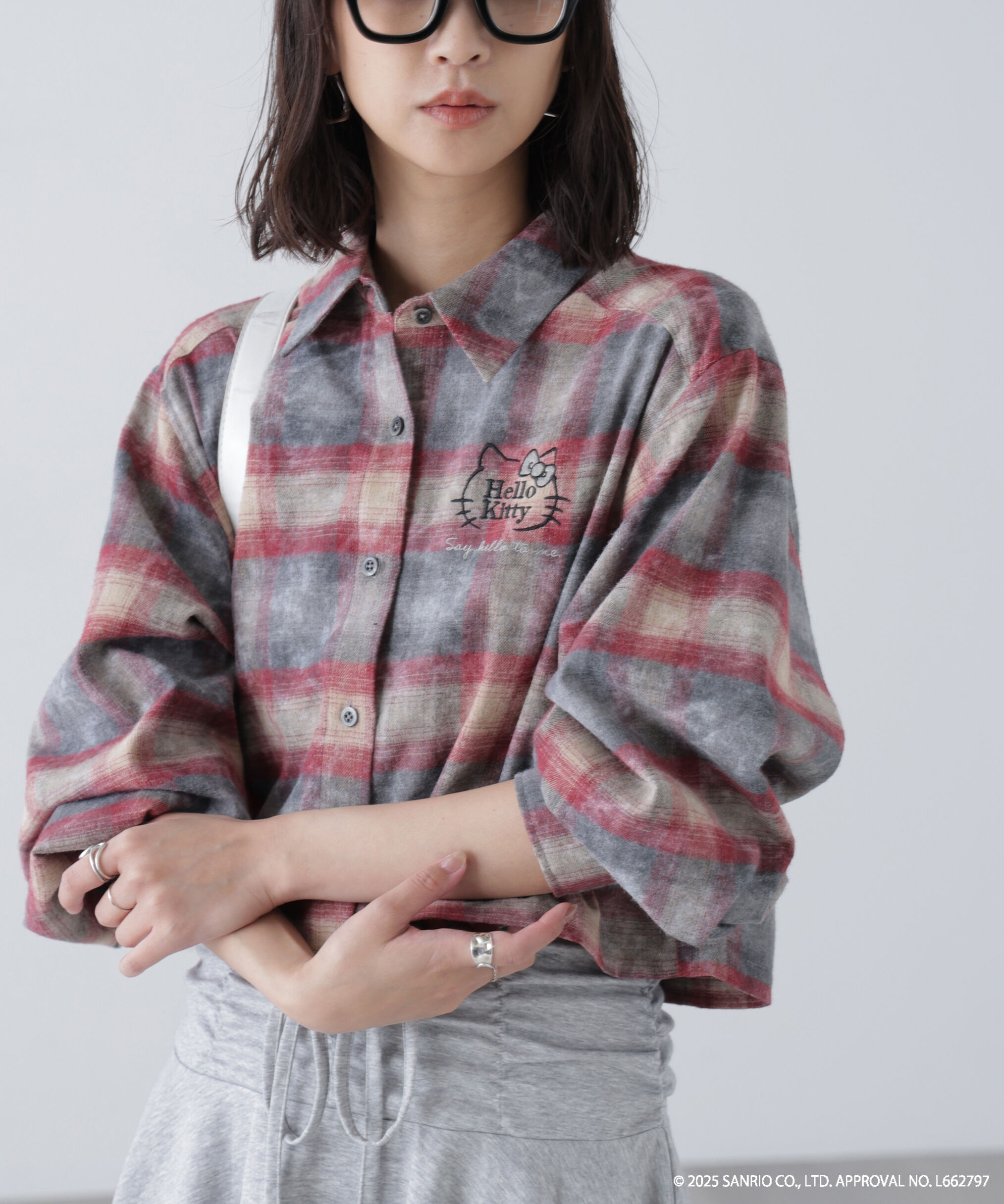  「サンリオキャラクターズコラボ CHECK SHIRT チェックシャツ」|シャツ・ブラウス|レッド1