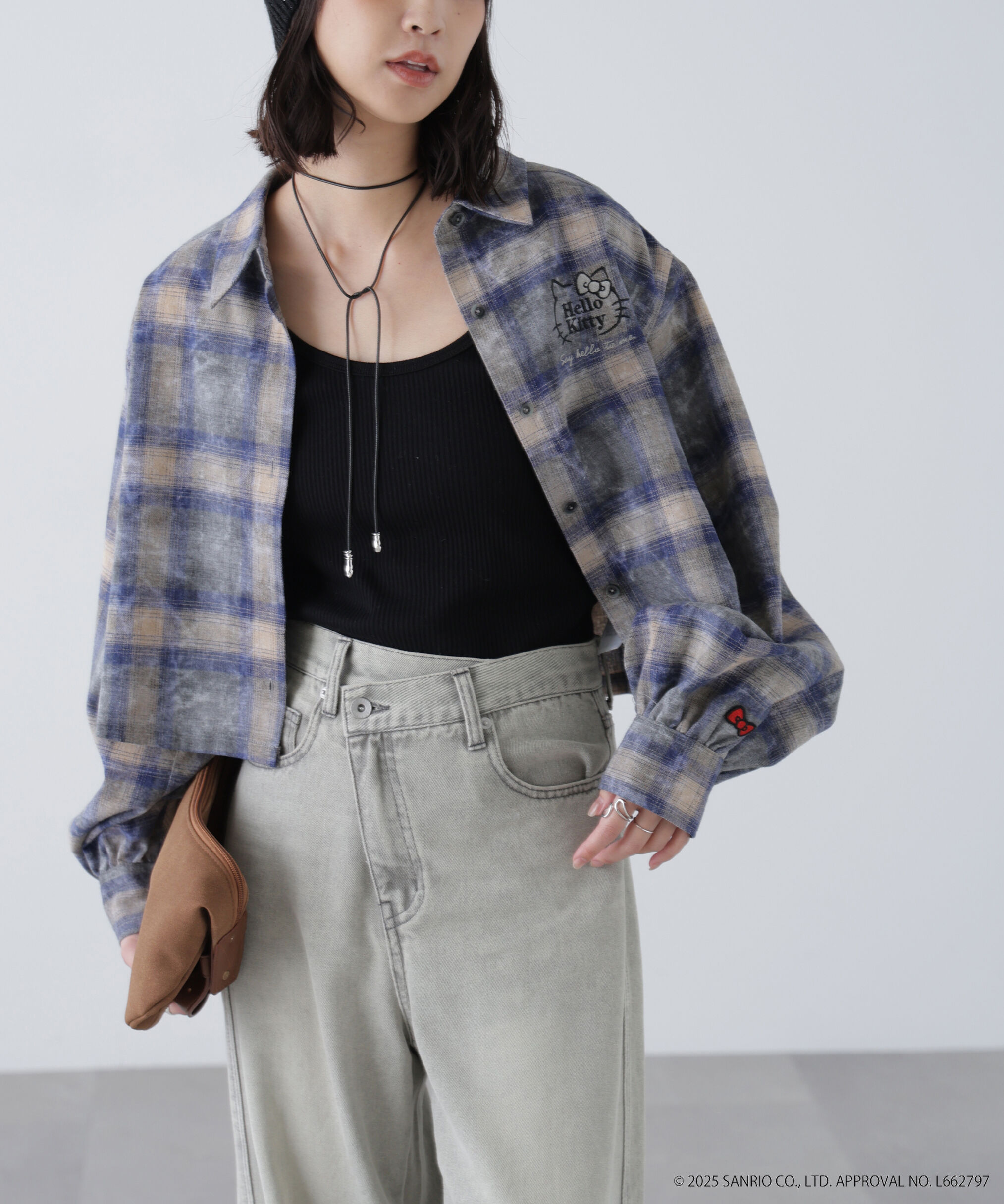  「サンリオキャラクターズコラボ CHECK SHIRT チェックシャツ」|シャツ・ブラウス|ブルー1