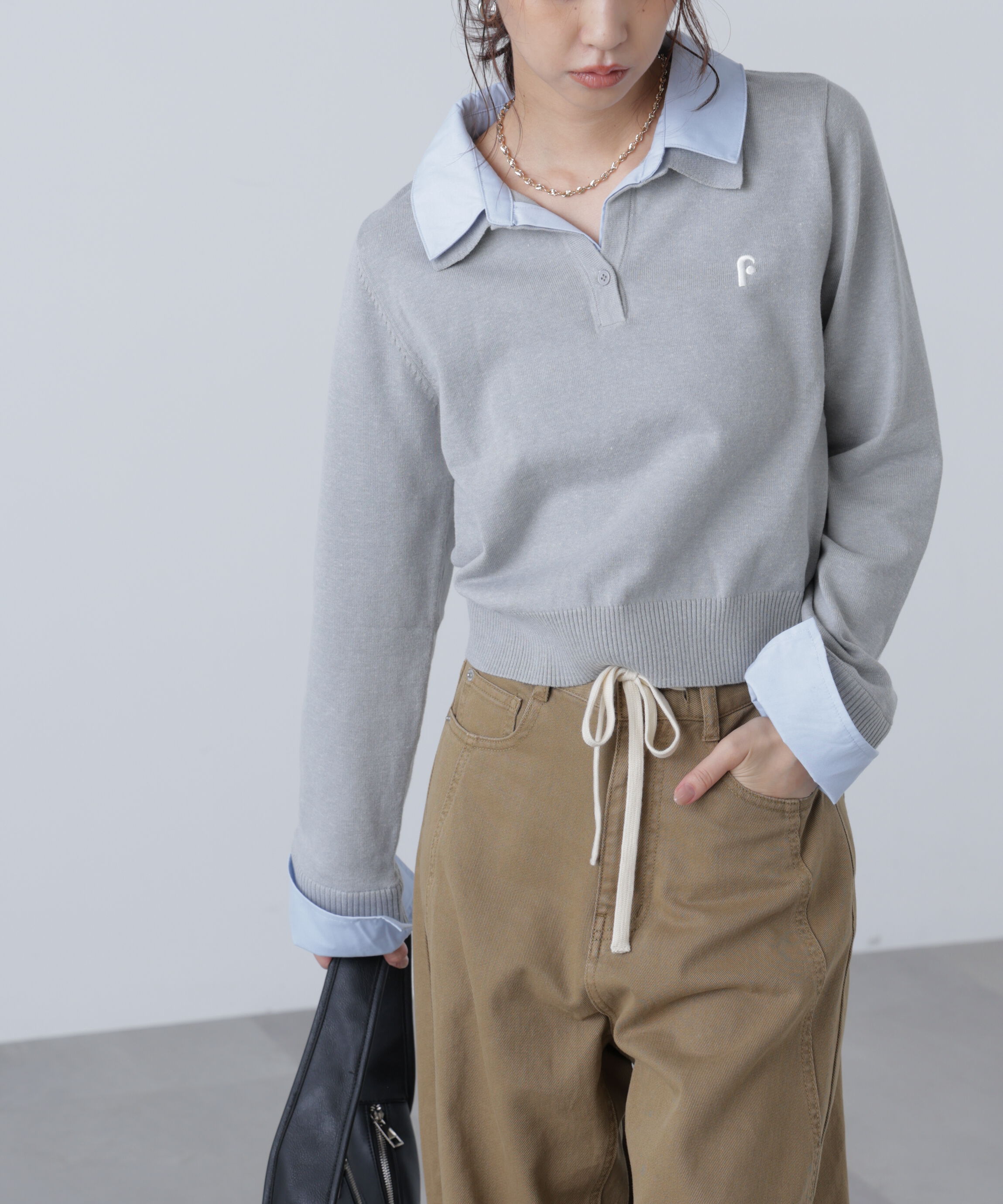  「衿付きレイヤード風ポロニット」|ニット・セーター|