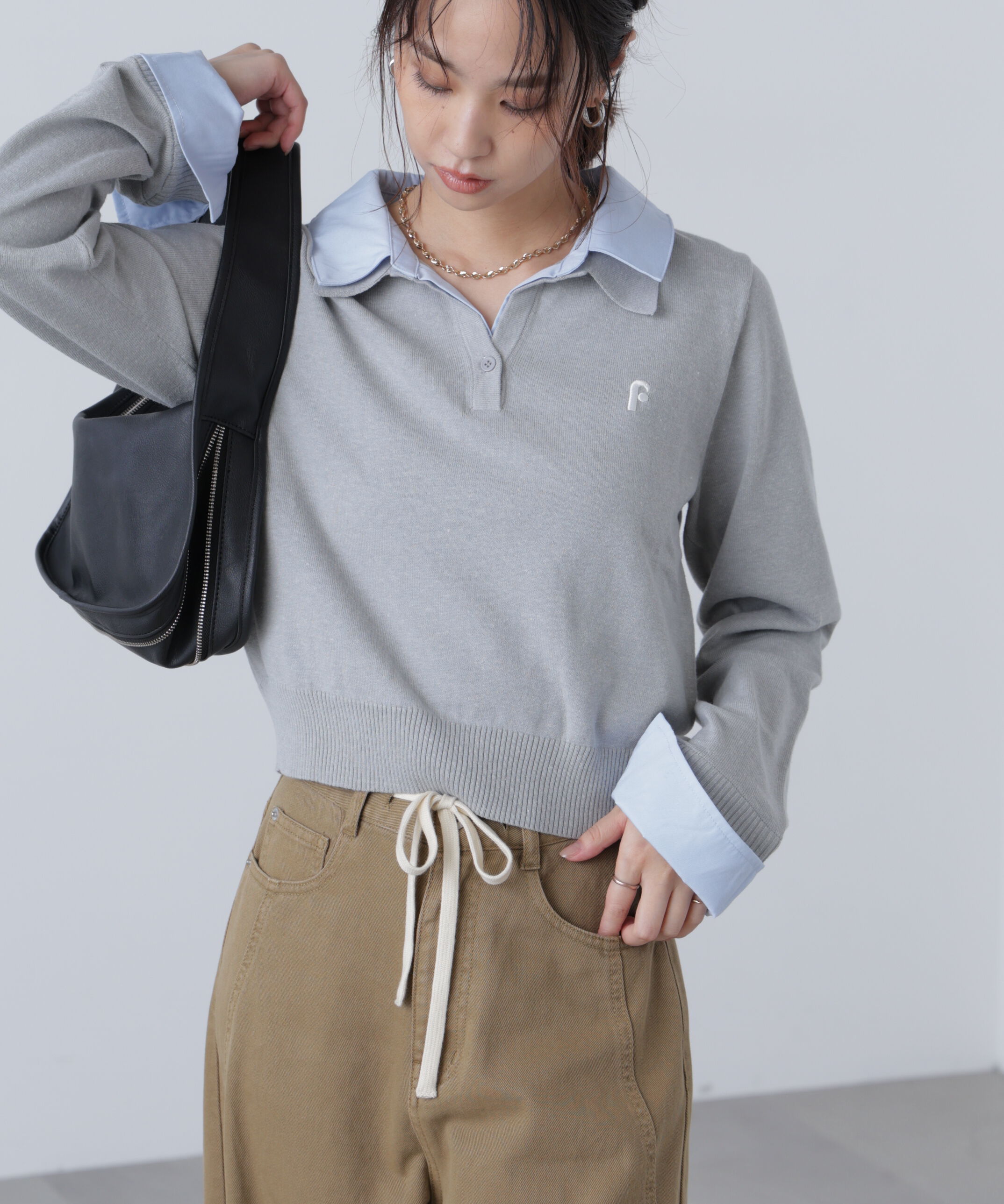  「衿付きレイヤード風ポロニット」|ニット・セーター|