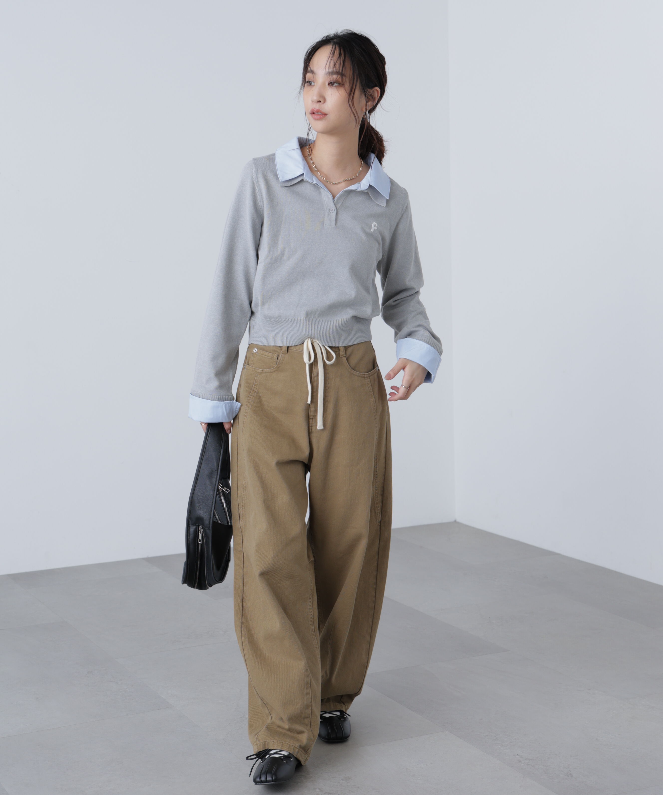  「衿付きレイヤード風ポロニット」|ニット・セーター|