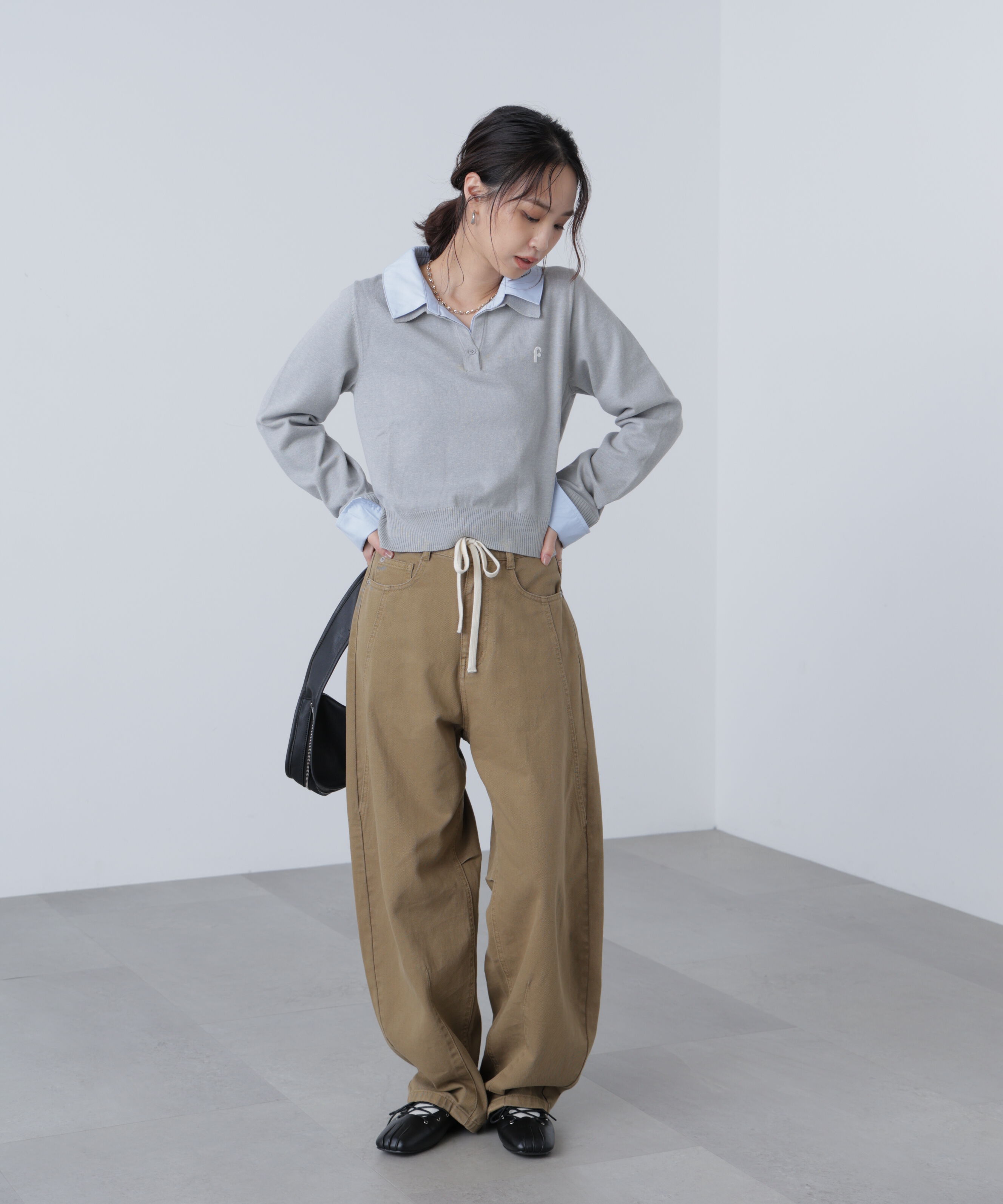  「衿付きレイヤード風ポロニット」|ニット・セーター|