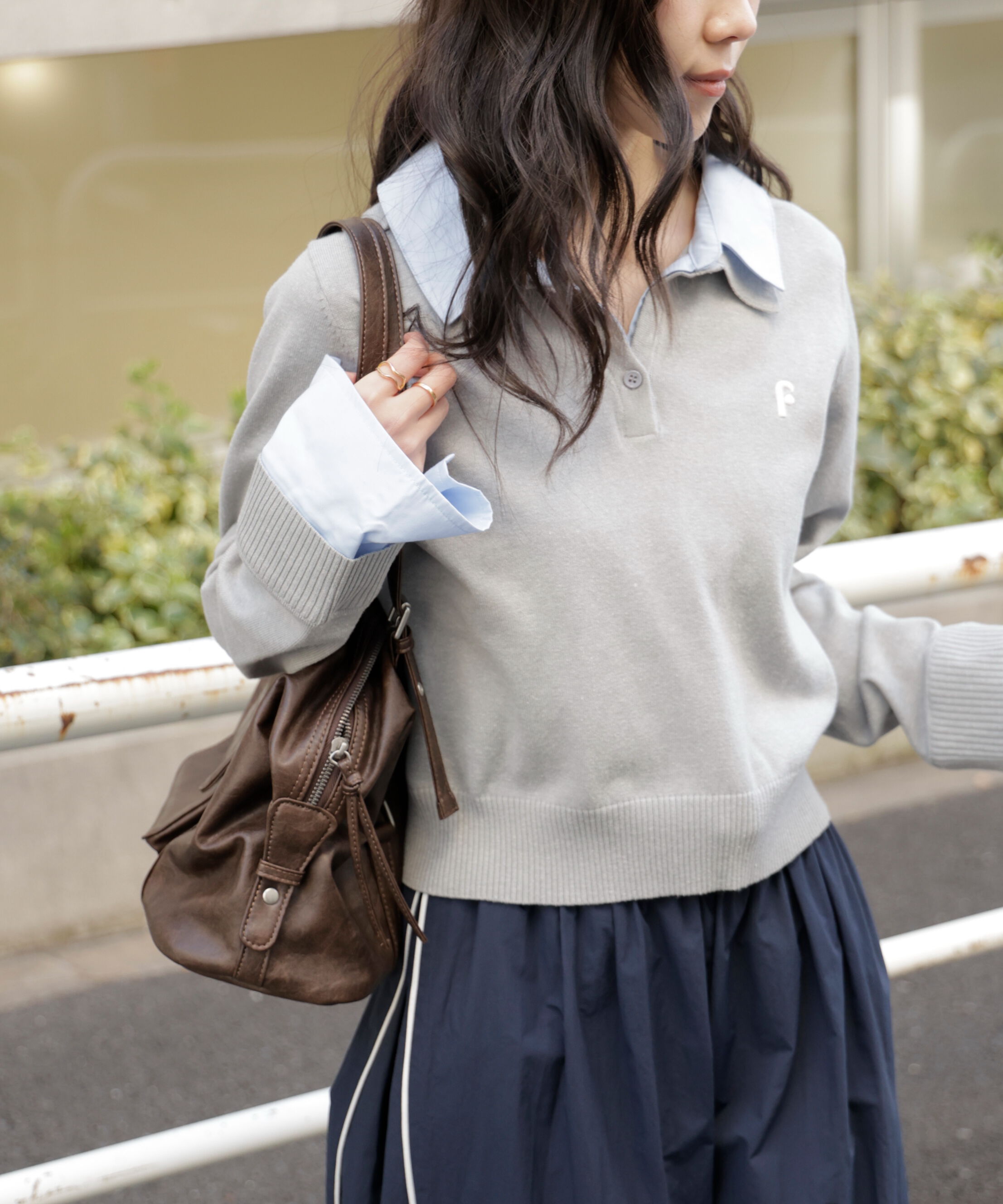  「衿付きレイヤード風ポロニット」|ニット・セーター|