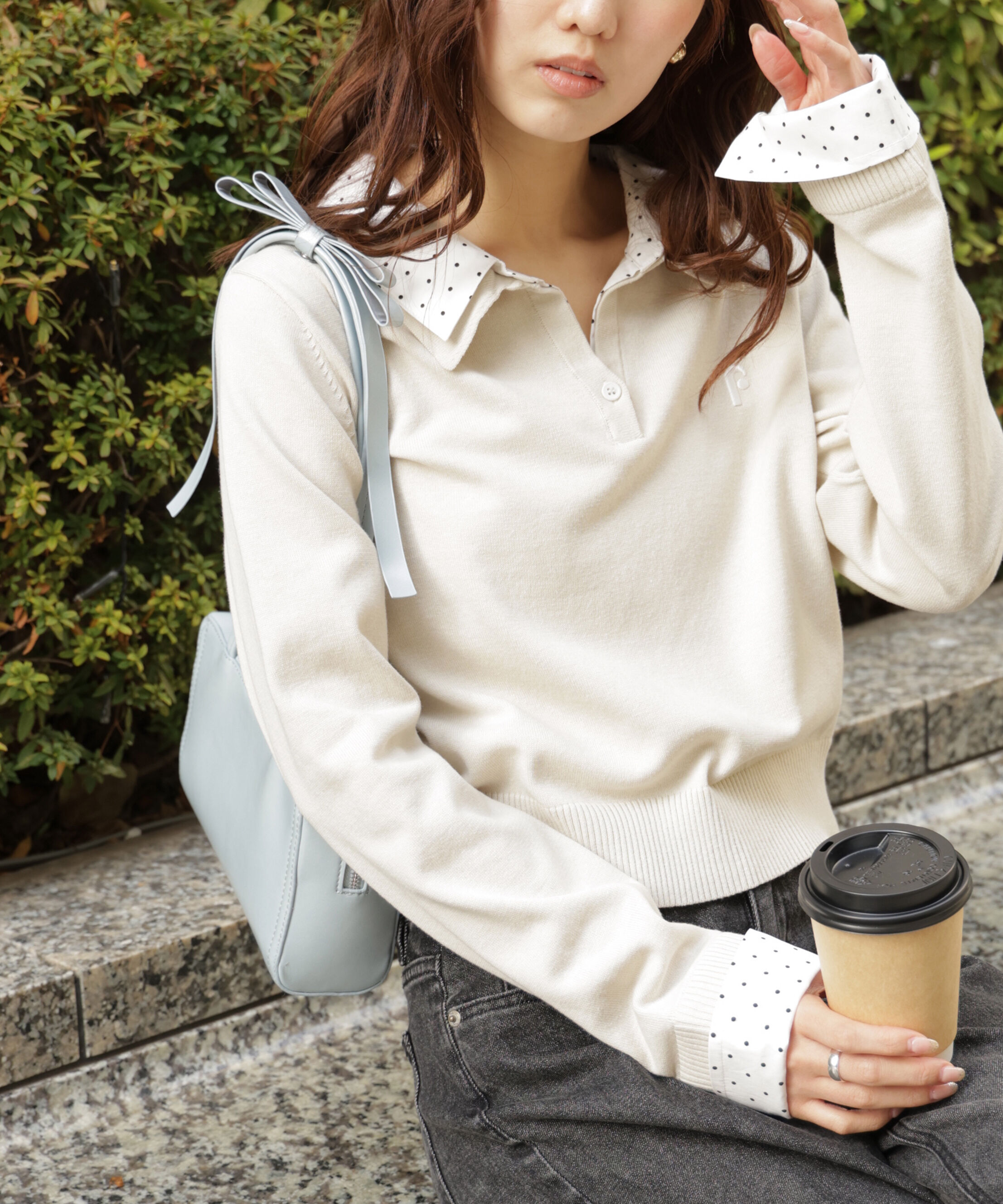  「衿付きレイヤード風ポロニット」|ニット・セーター|