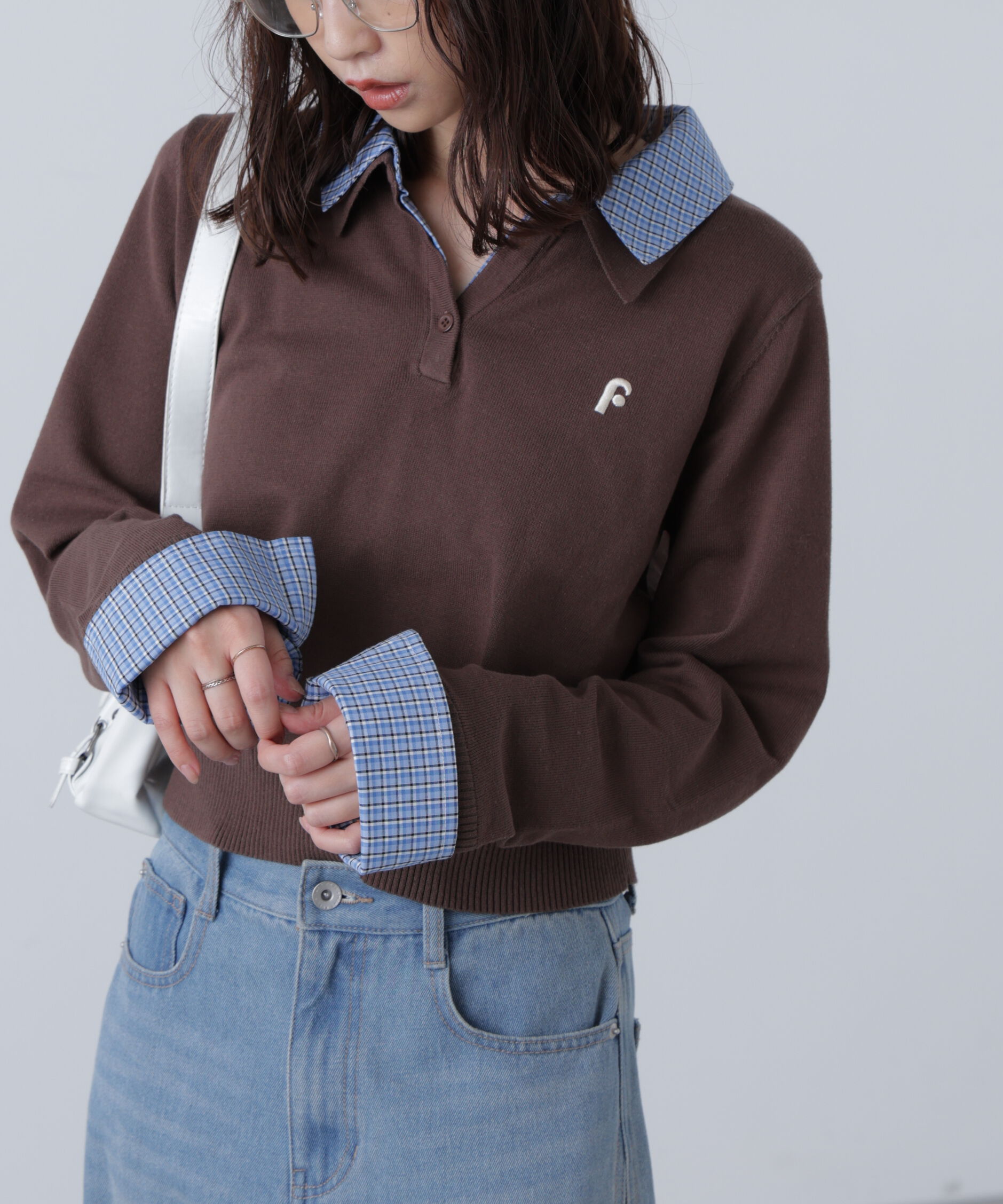  「衿付きレイヤード風ポロニット」|ニット・セーター|