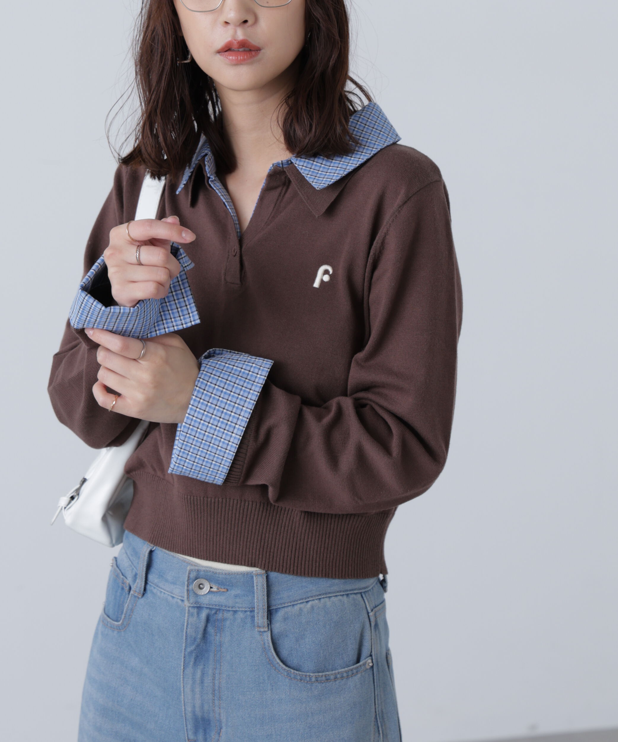  「衿付きレイヤード風ポロニット」|ニット・セーター|