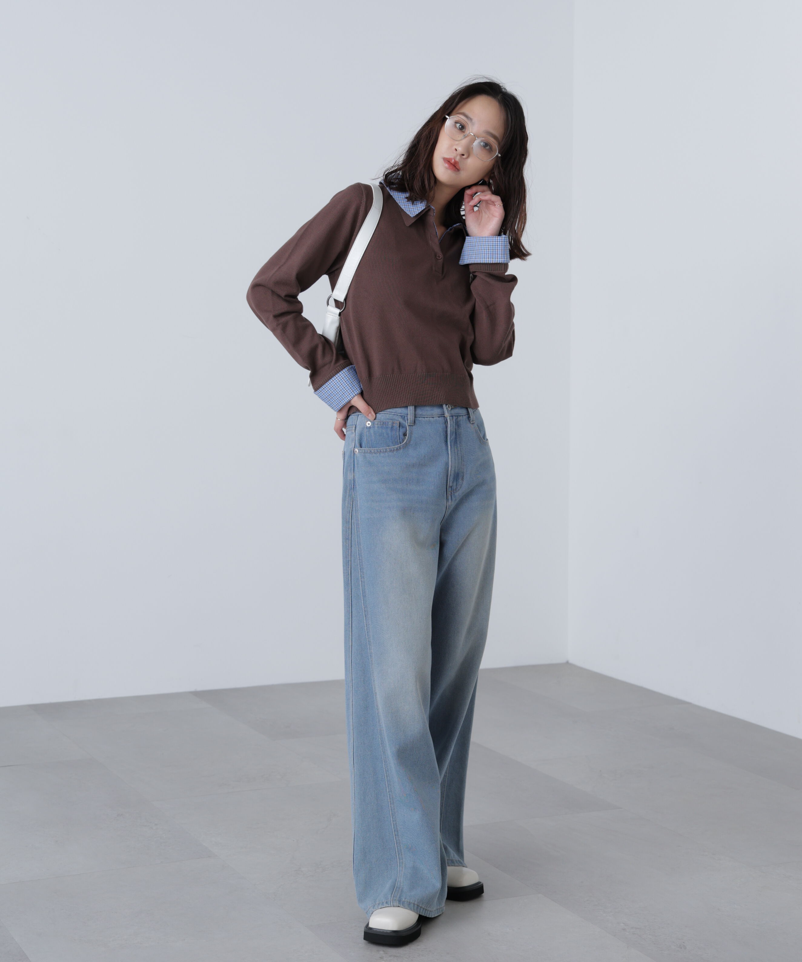  「衿付きレイヤード風ポロニット」|ニット・セーター|