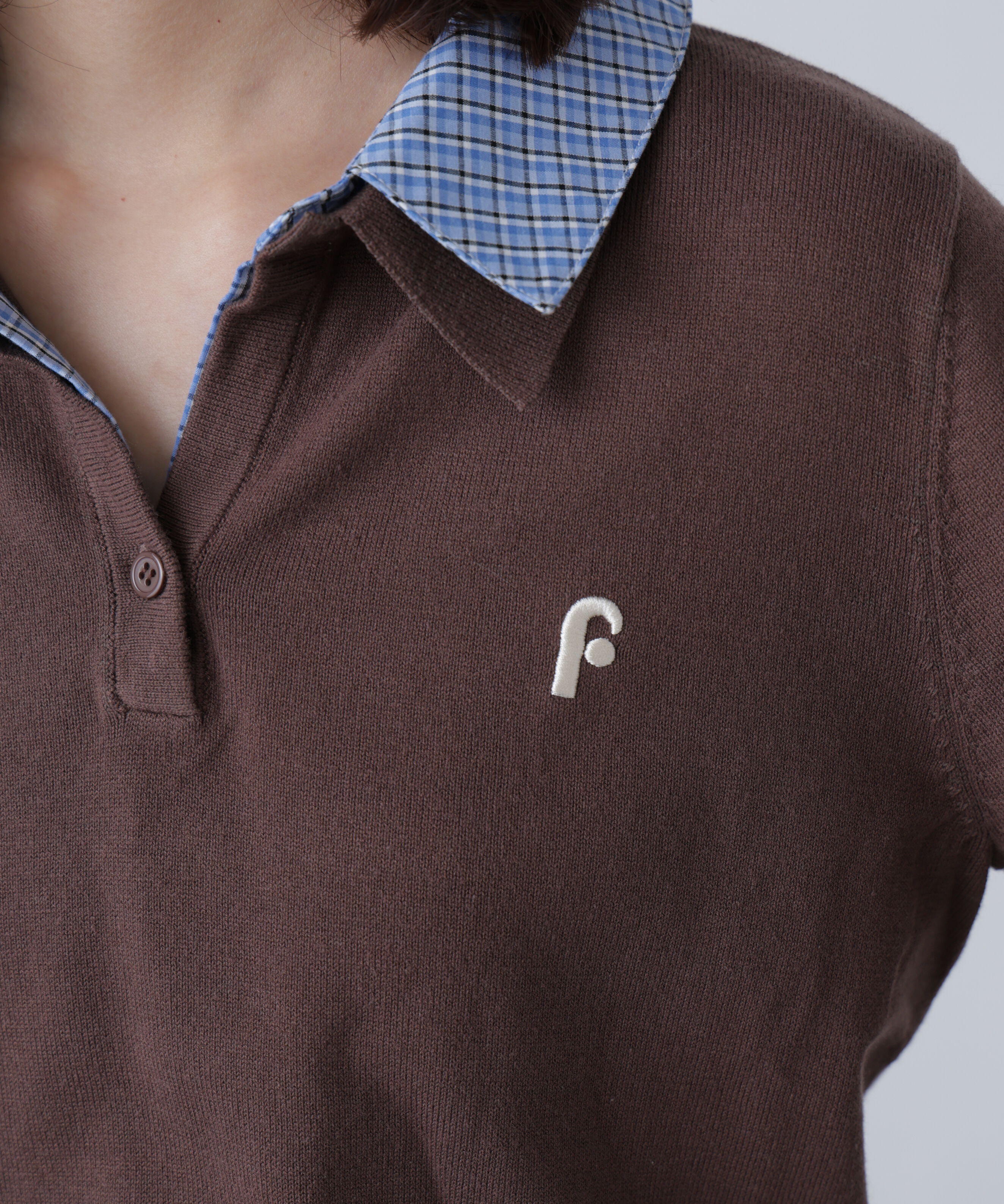  「衿付きレイヤード風ポロニット」|ニット・セーター|