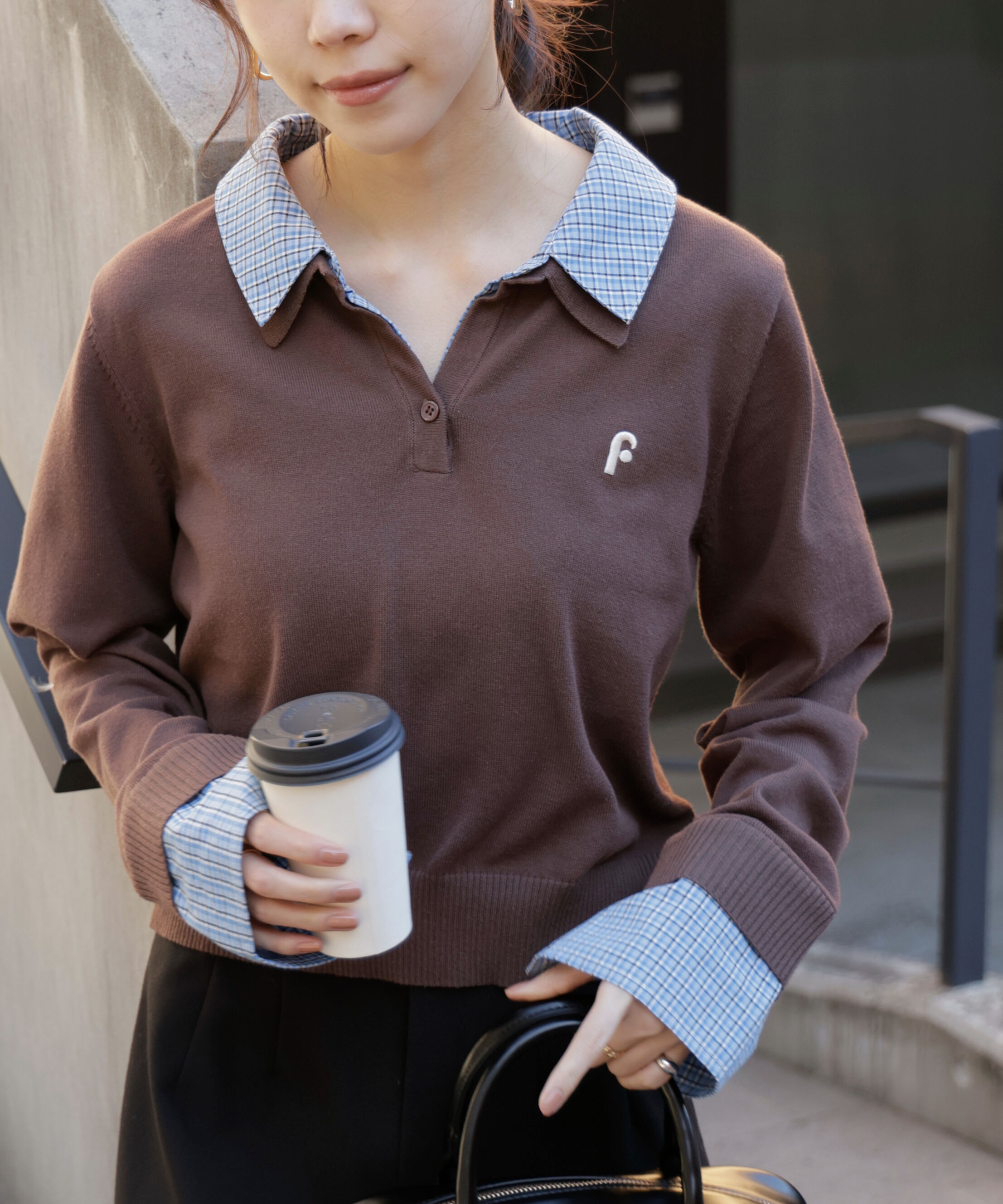  「衿付きレイヤード風ポロニット」|ニット・セーター|