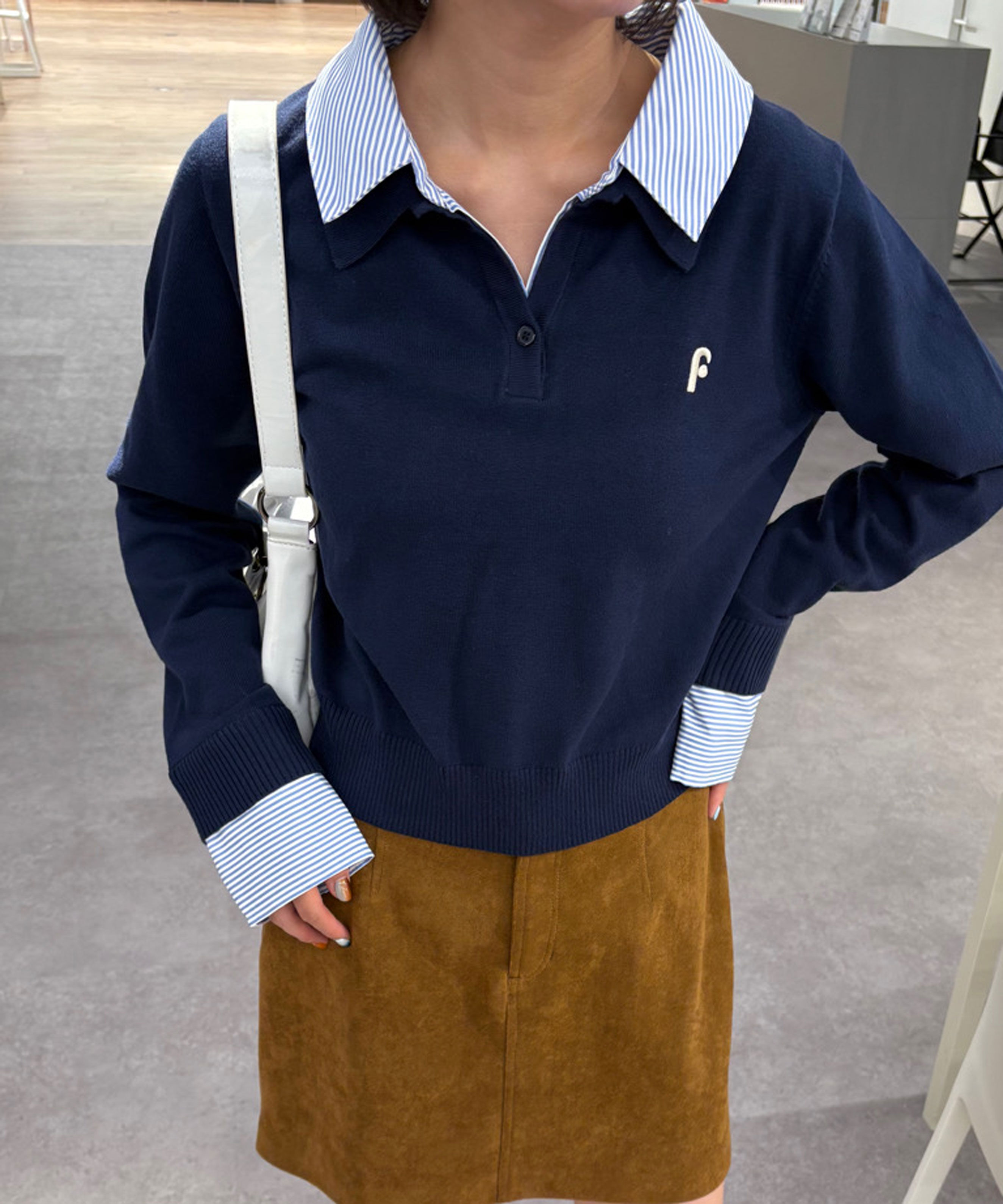  「衿付きレイヤード風ポロニット」|ニット・セーター|