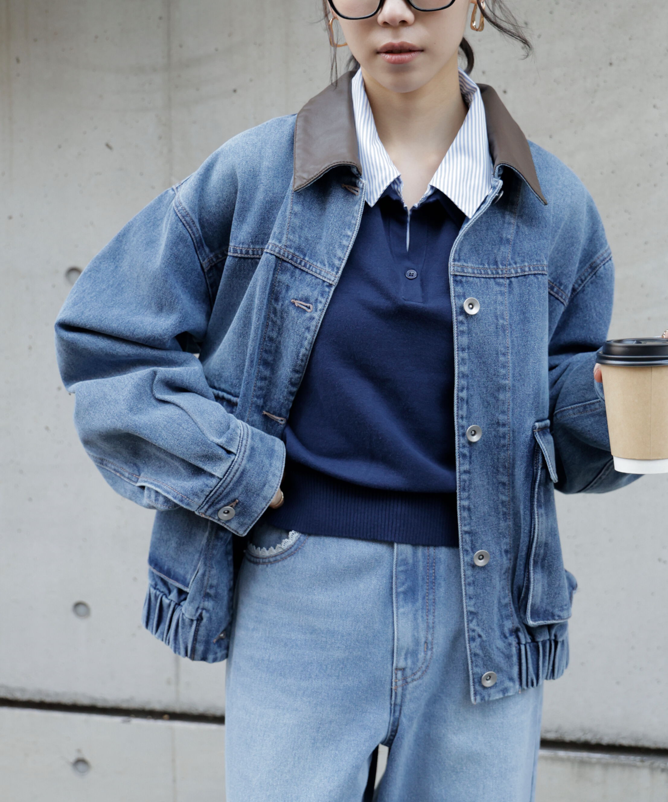  「衿付きレイヤード風ポロニット」|ニット・セーター|