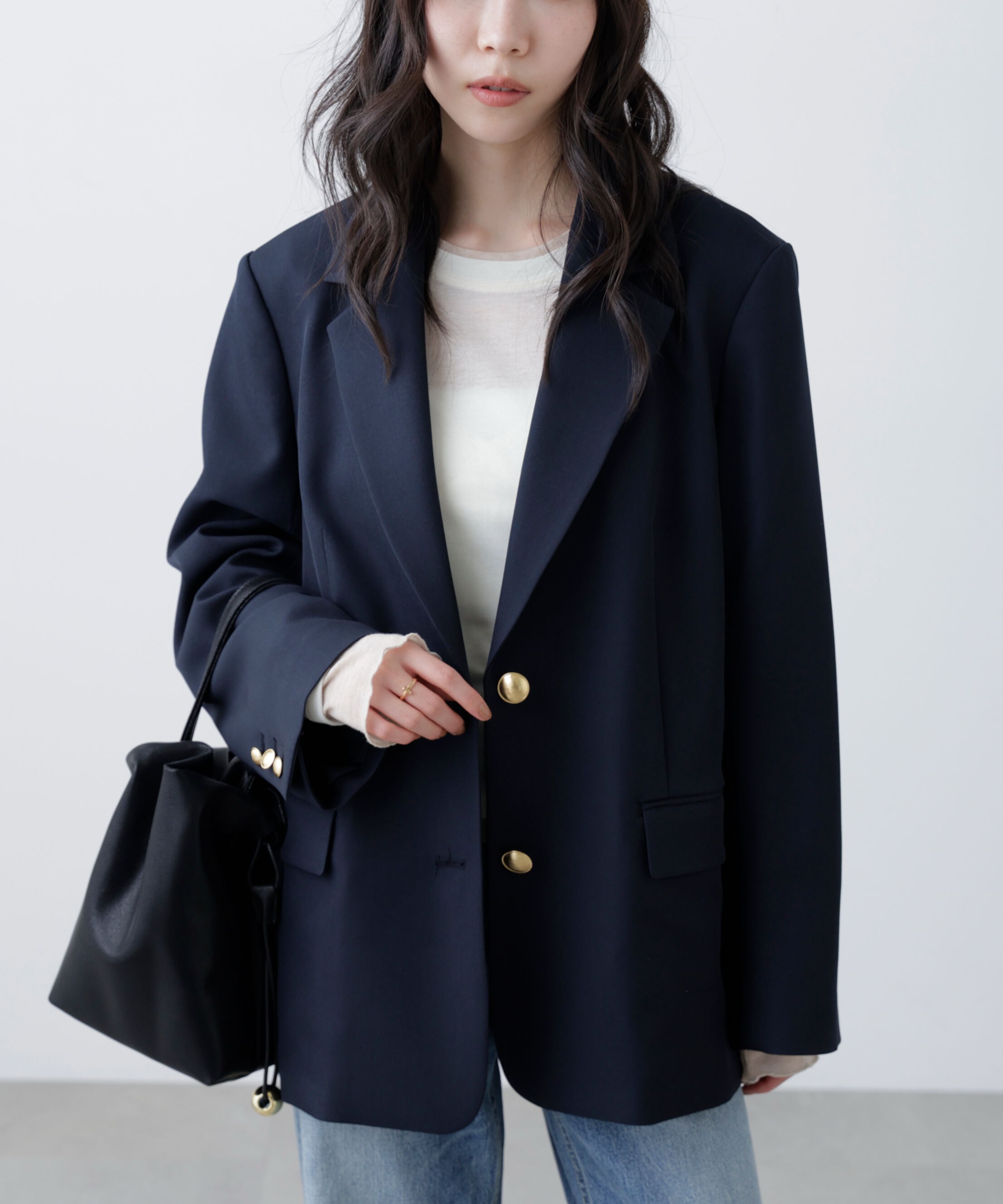 「〈セットアップ対応〉オーバーサイズシングルジャケット」|その他|ネイビー