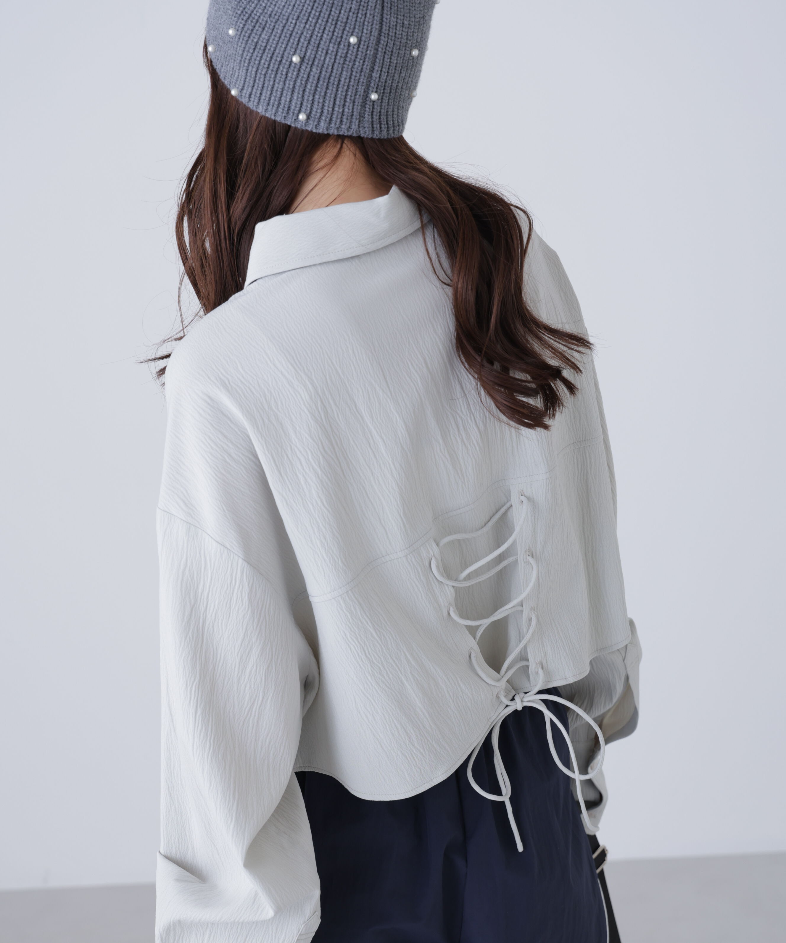  「バックレースアップショート丈シャツ」|シャツ・ブラウス|