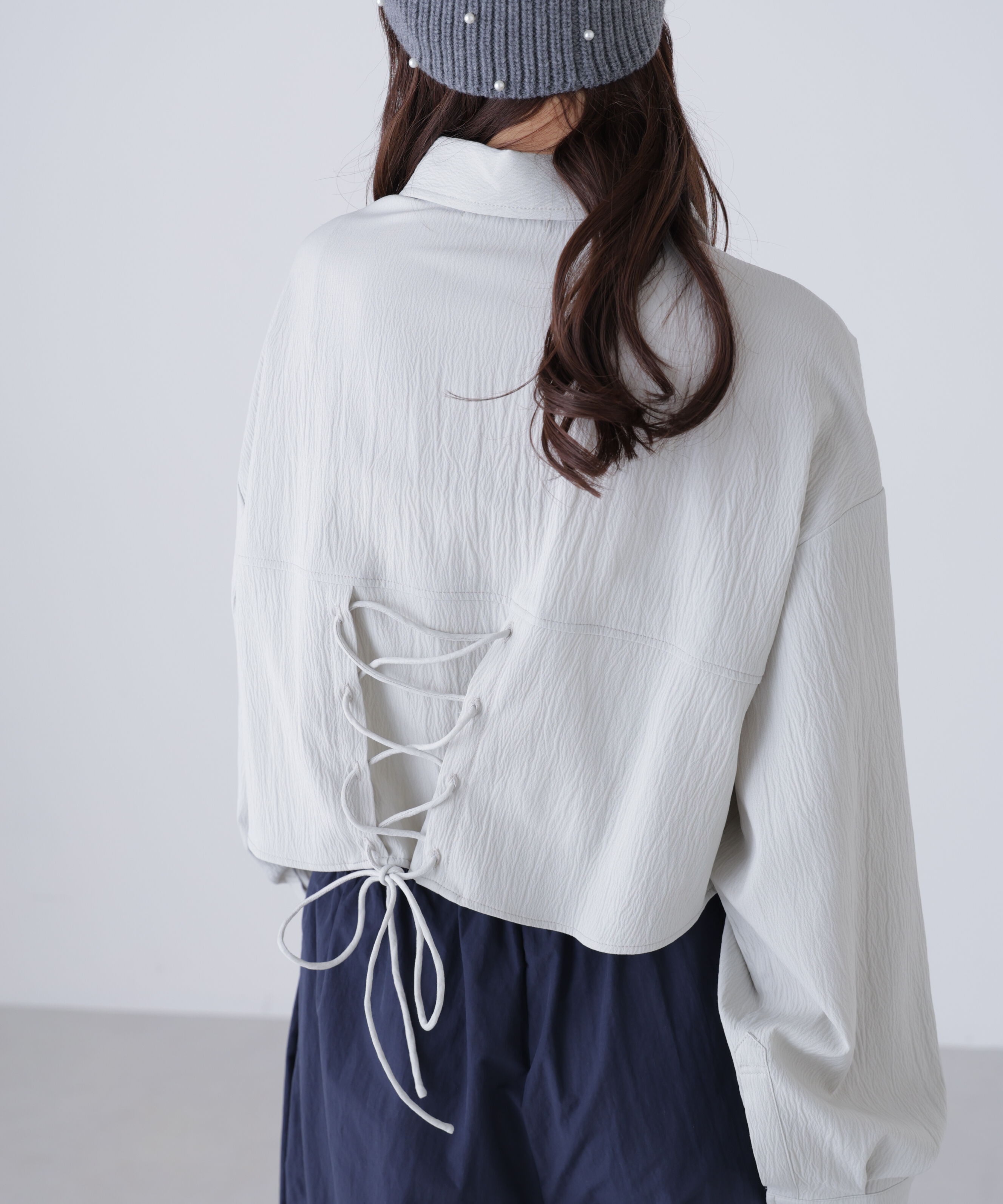  「バックレースアップショート丈シャツ」|シャツ・ブラウス|