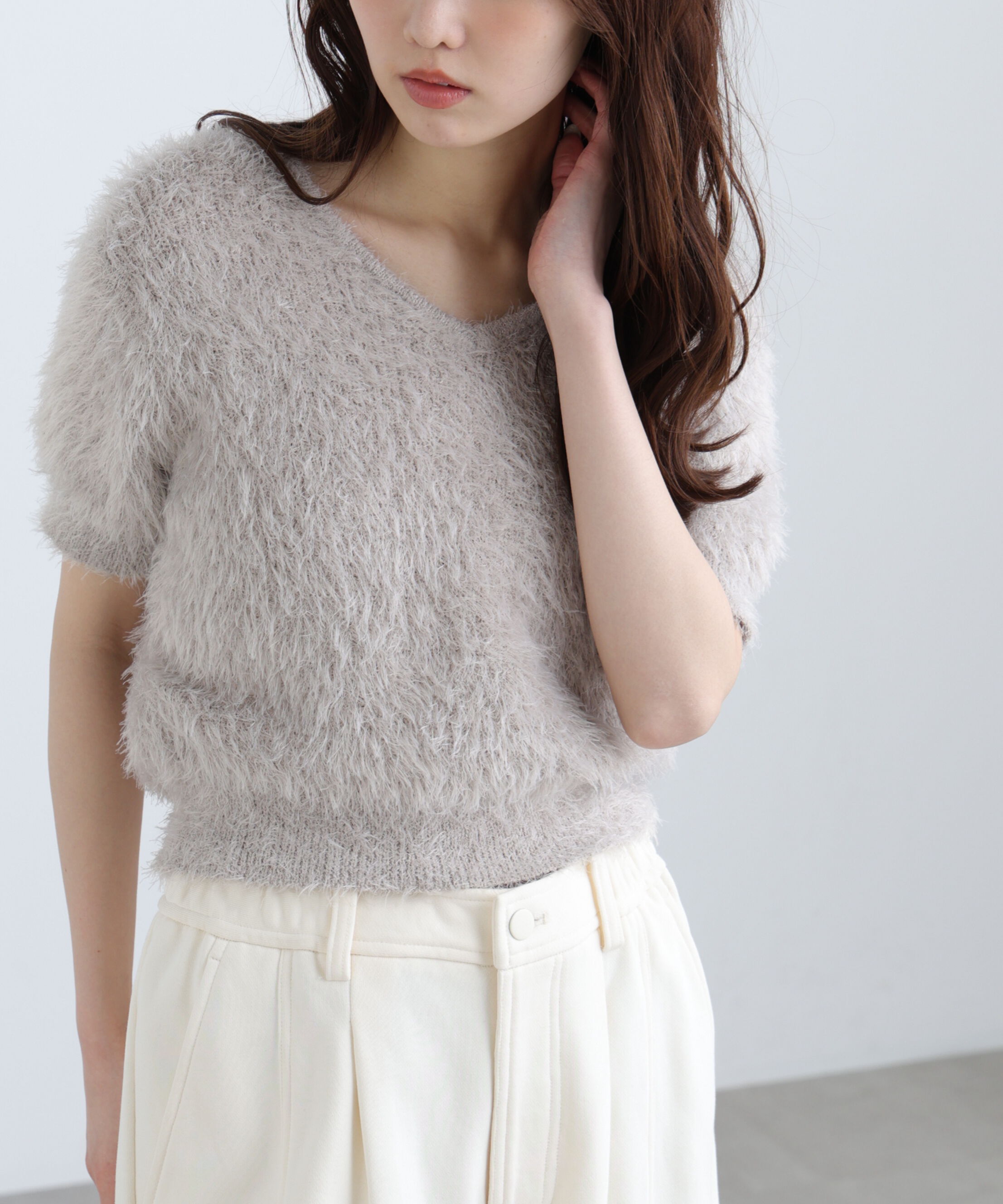  「前後2wayシャギー半袖ニット」|ニット・セーター|