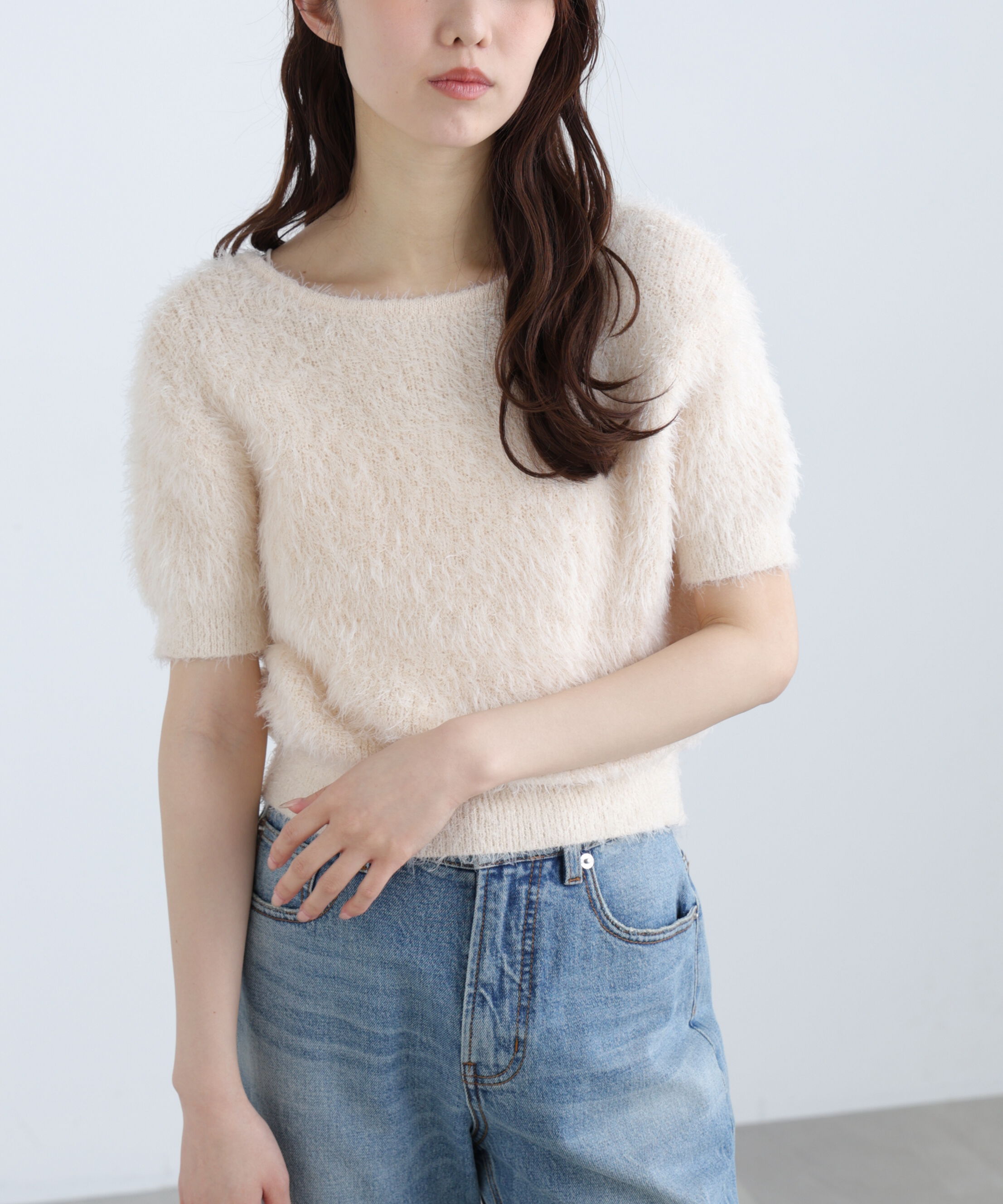  「前後2wayシャギー半袖ニット」|ニット・セーター|