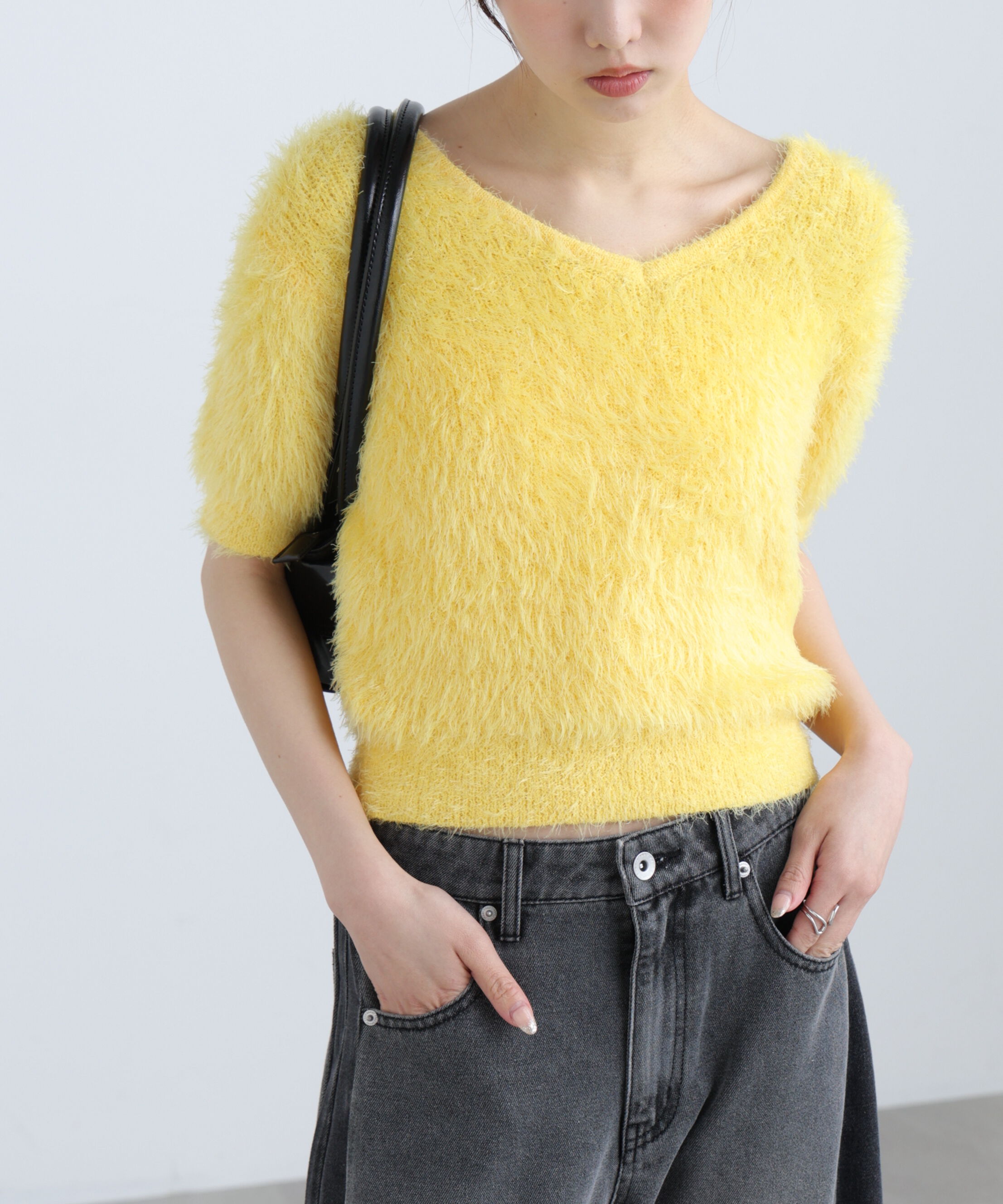  「前後2wayシャギー半袖ニット」|ニット・セーター|イエロー