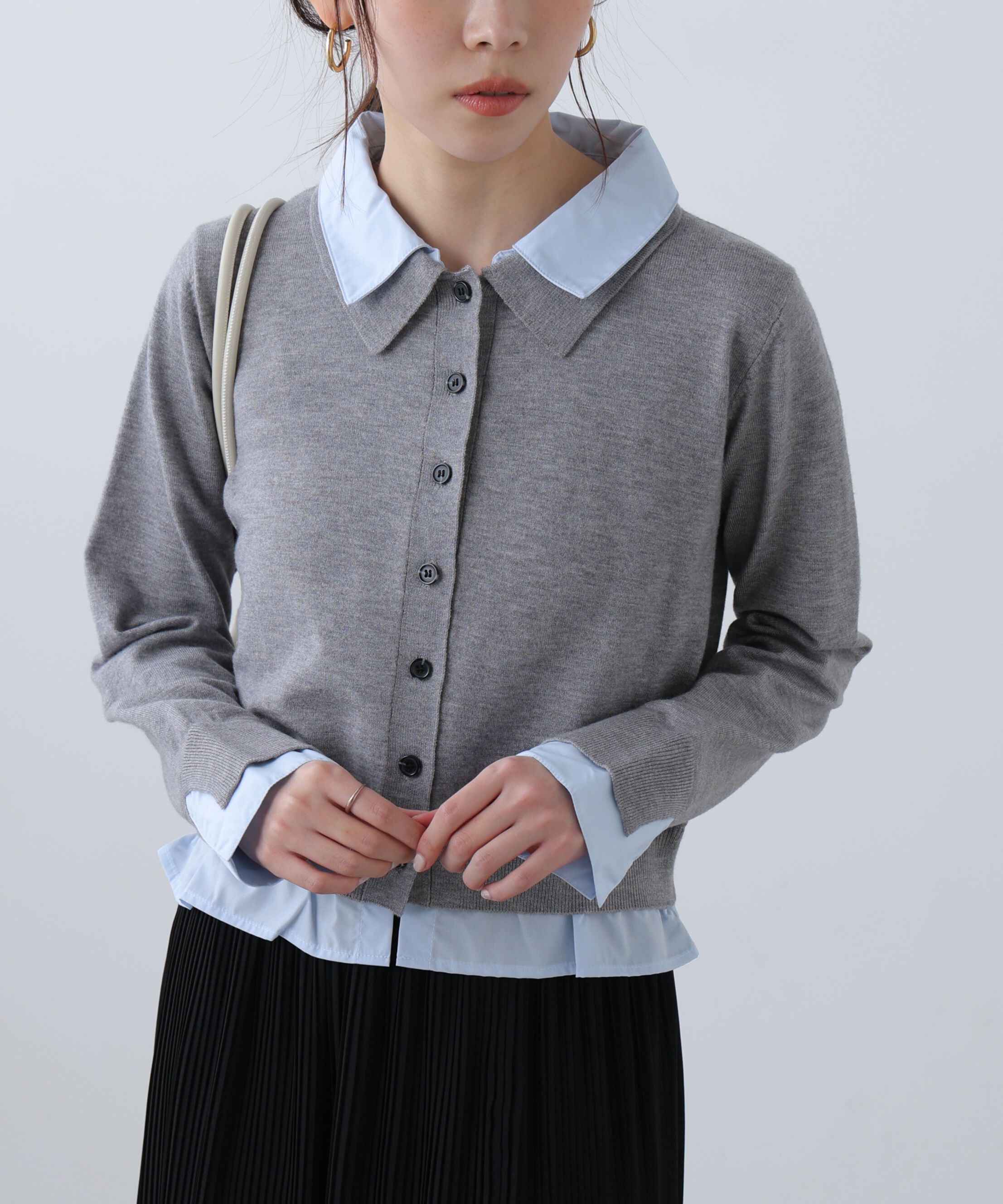  「シャツフェイクレイヤードポロカーディガン」|ニット・セーター|