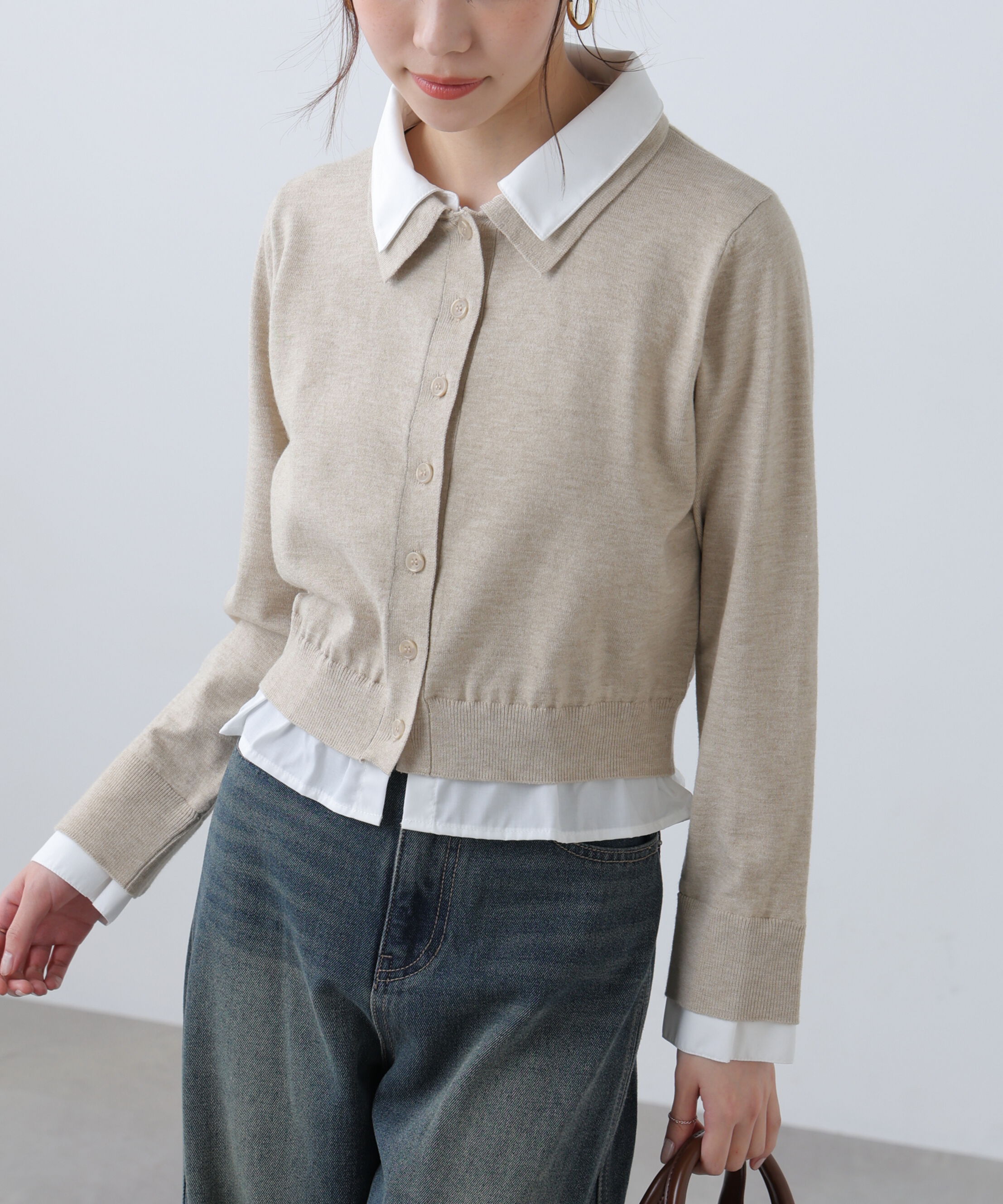  「シャツフェイクレイヤードポロカーディガン」|ニット・セーター|