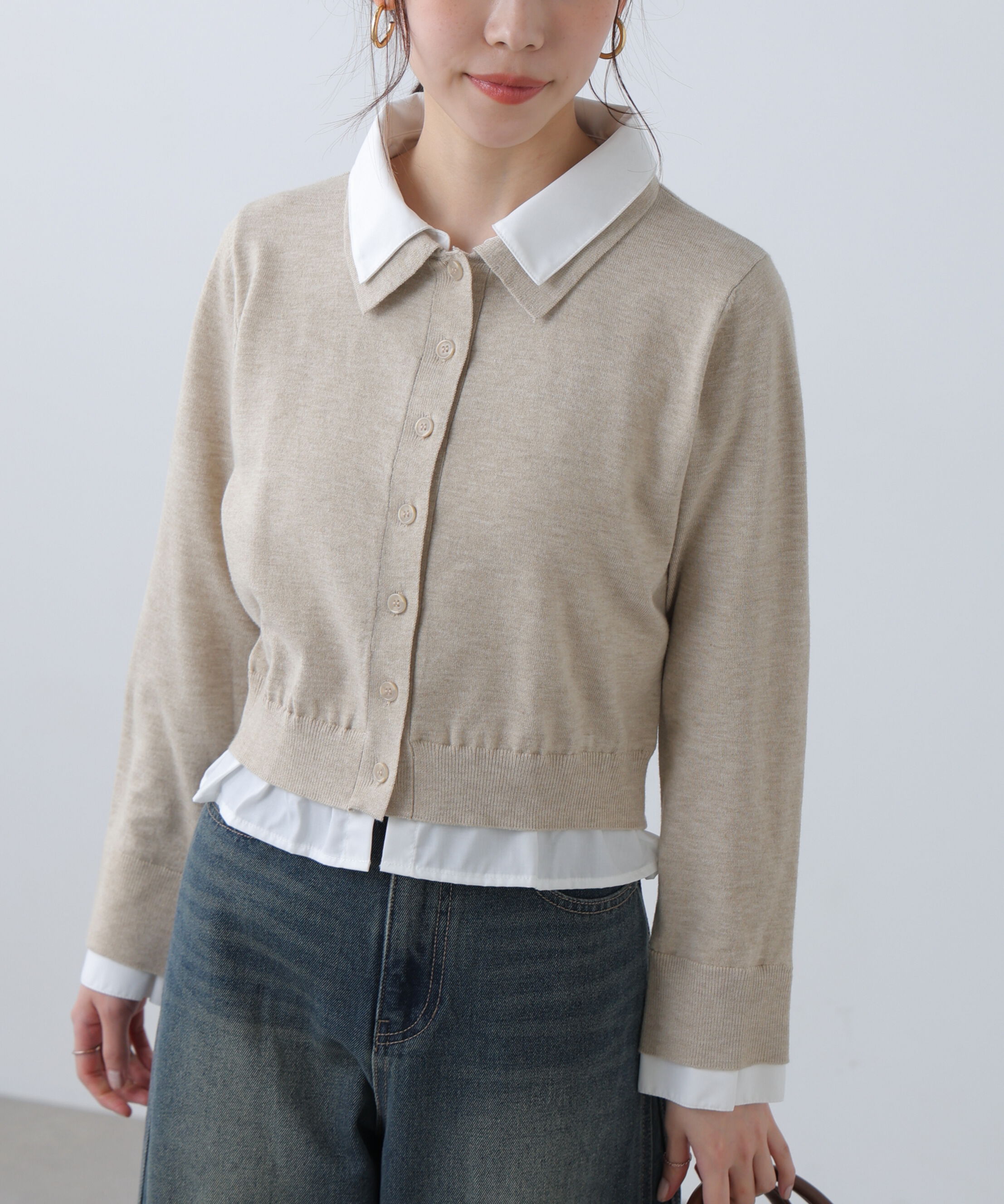  「シャツフェイクレイヤードポロカーディガン」|ニット・セーター|